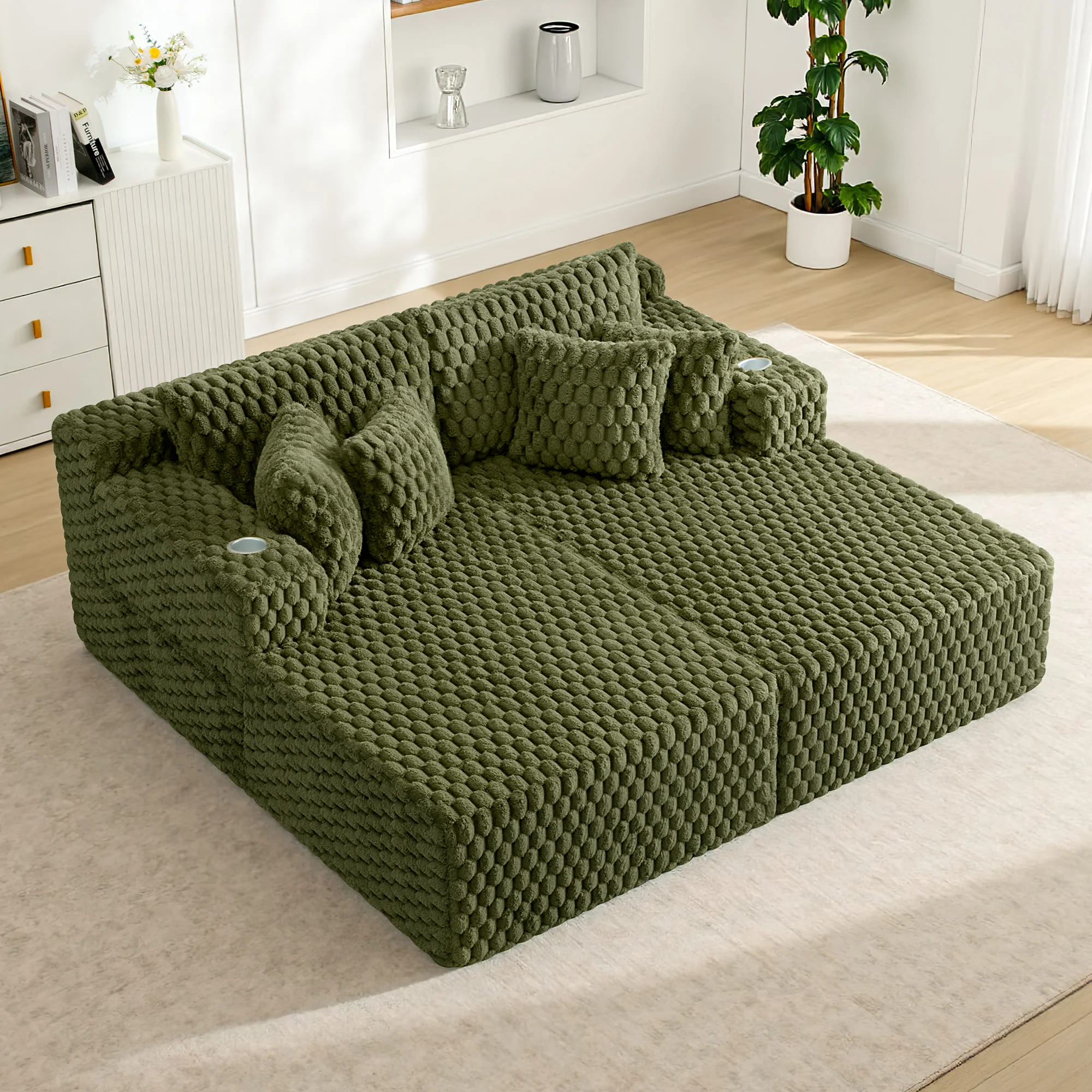 74.8" Oversize Corduroy Double Lounge Chaise Sofa Bed - Image 10