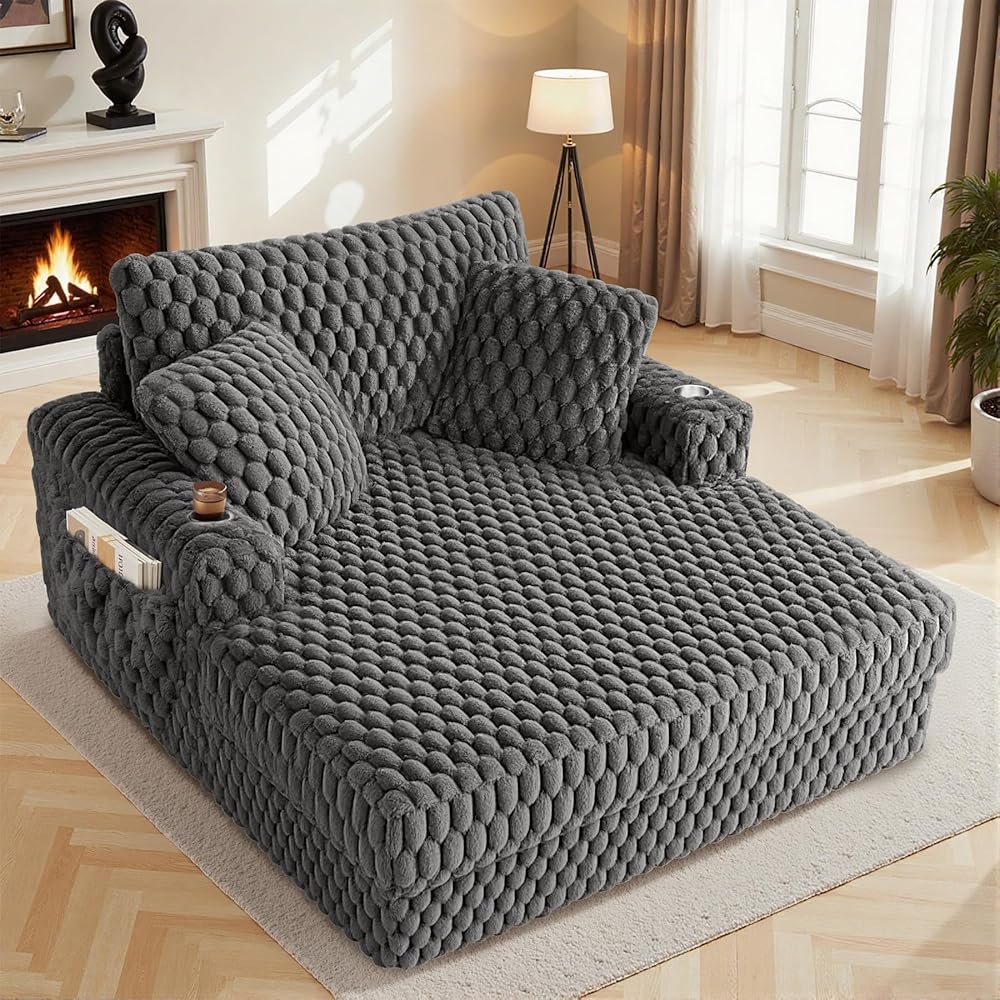 74.8" Oversize Corduroy Double Lounge Chaise Sofa Bed - Image 29