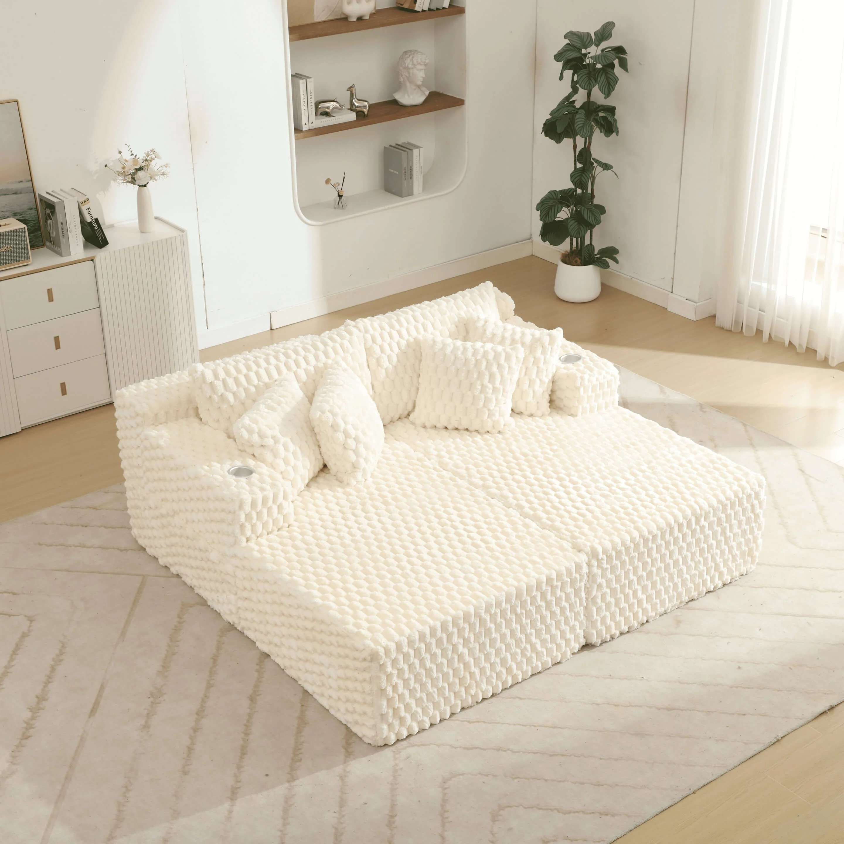 74.8" Oversize Corduroy Double Lounge Chaise Sofa Bed - Image 3