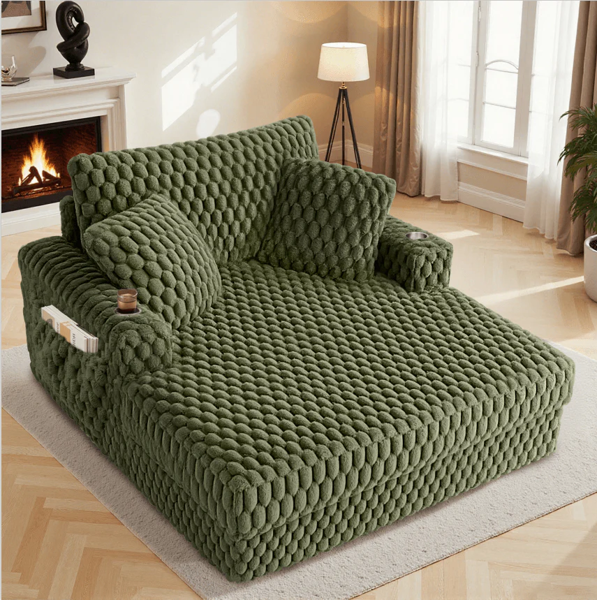 74.8" Oversize Corduroy Double Lounge Chaise Sofa Bed - Image 30