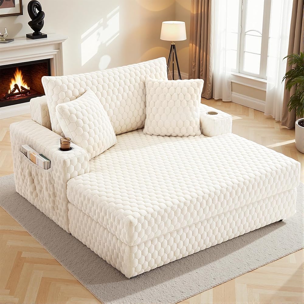 74.8" Oversize Corduroy Double Lounge Chaise Sofa Bed - Image 31