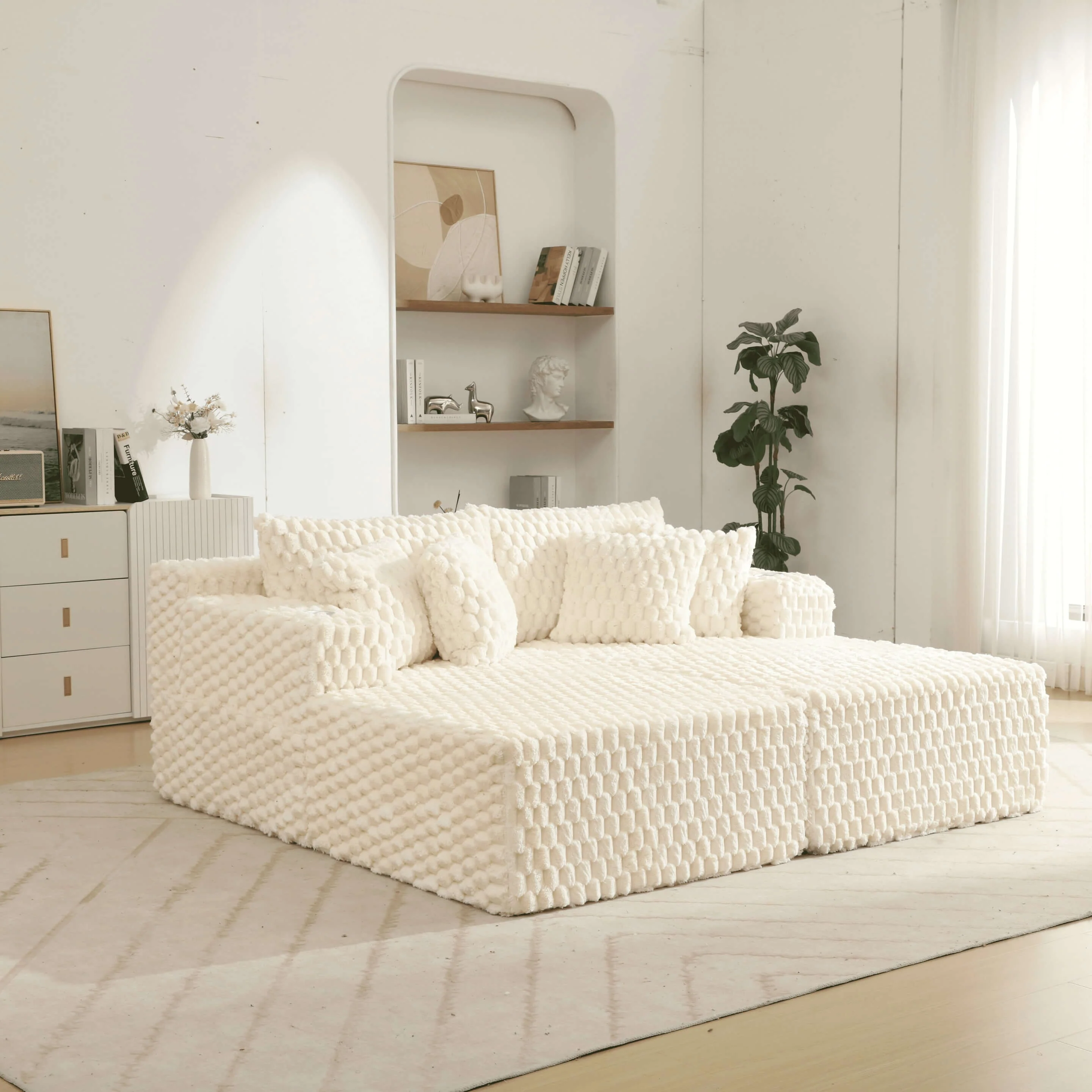 74.8" Oversize Corduroy Double Lounge Chaise Sofa Bed - Image 4