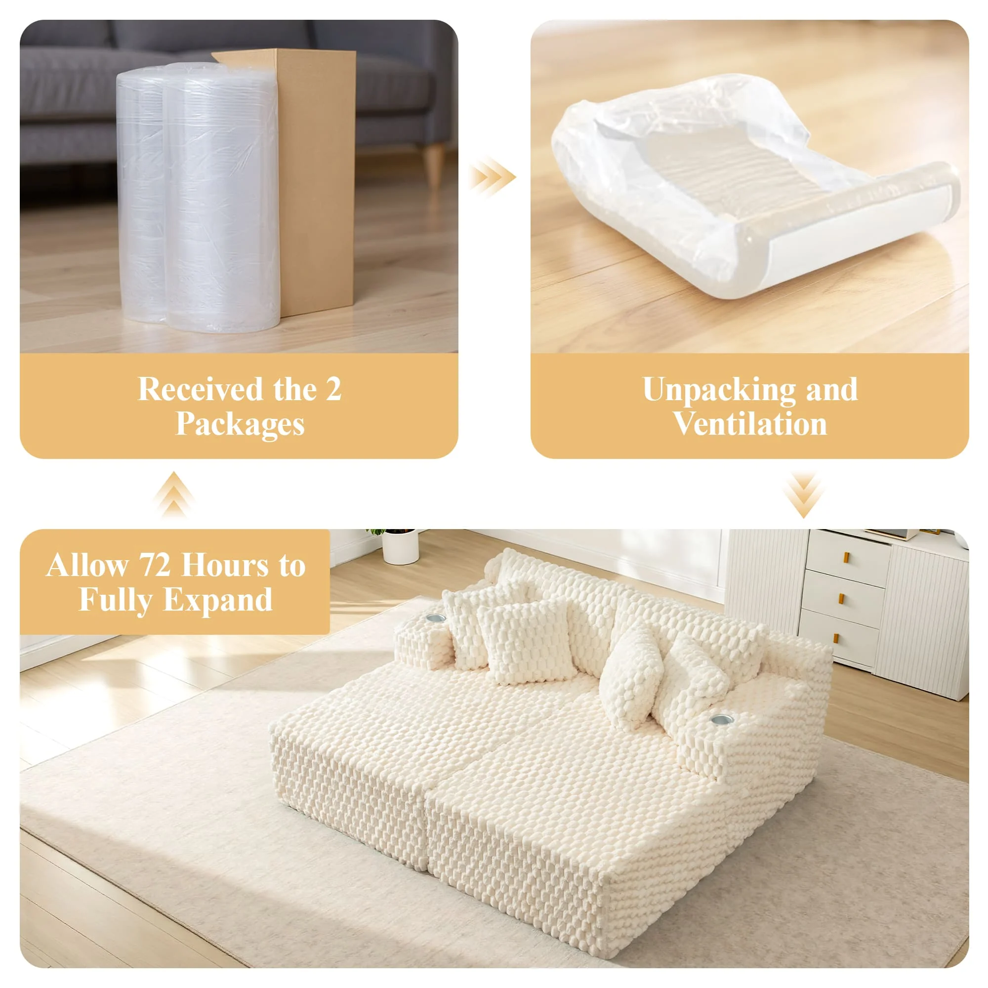 74.8" Oversize Corduroy Double Lounge Chaise Sofa Bed - Image 6