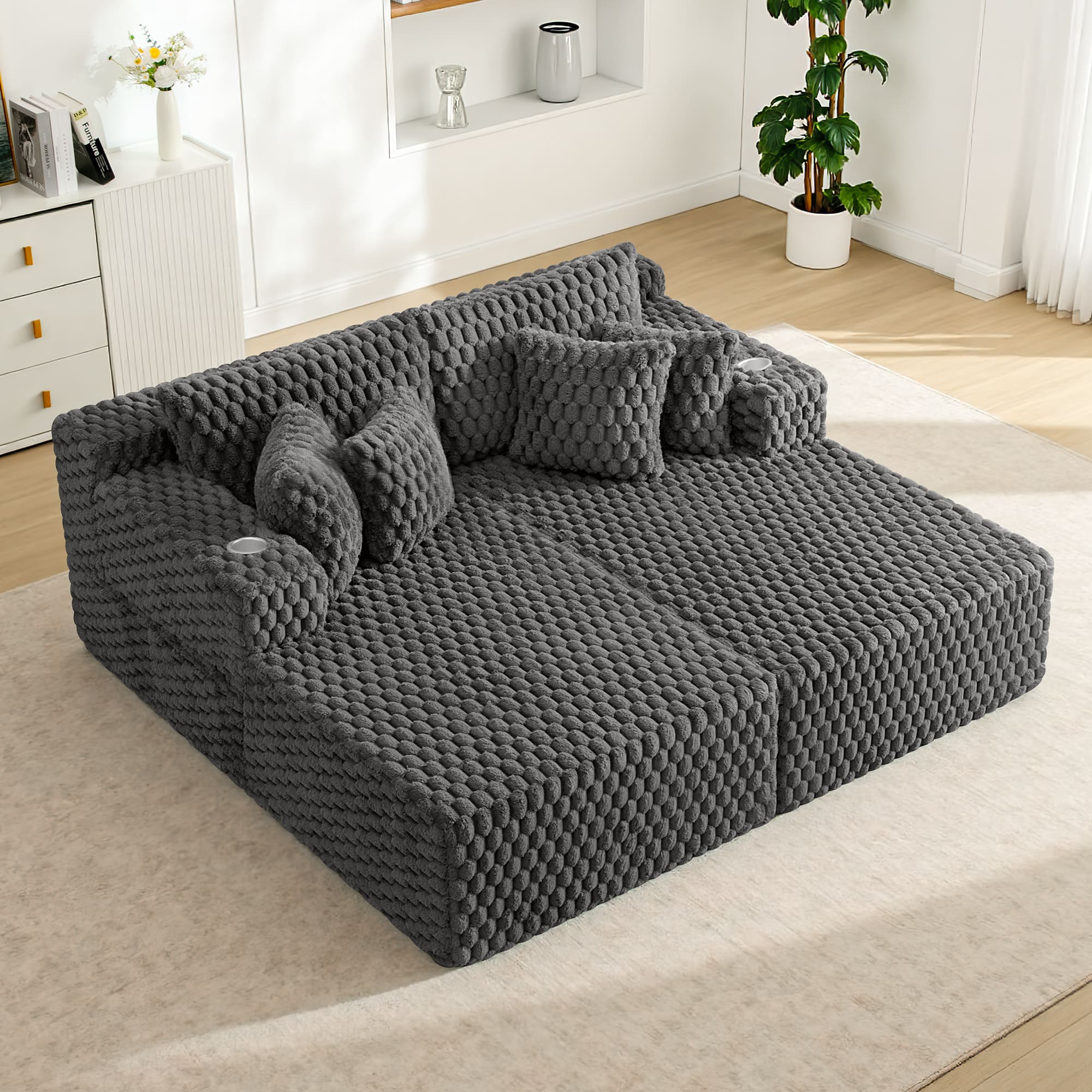 74.8" Oversize Corduroy Double Lounge Chaise Sofa Bed - Image 9