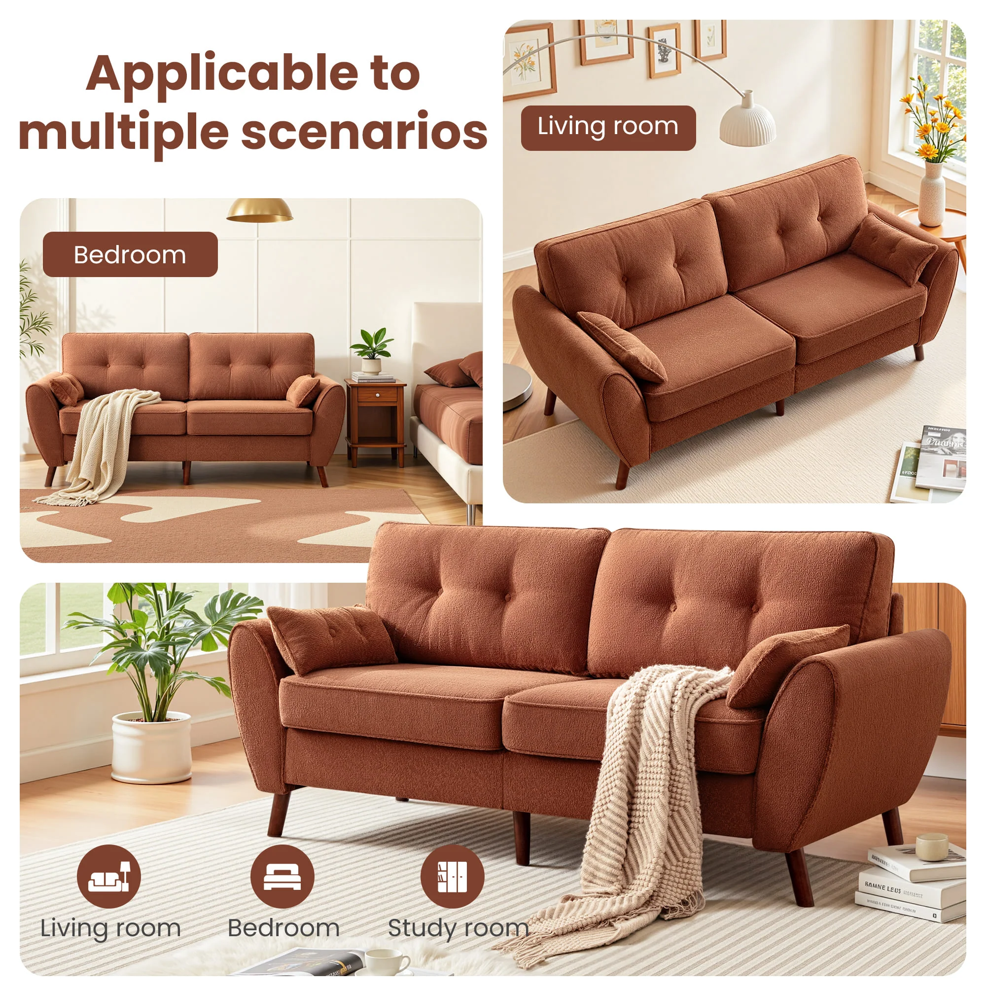 75.5" Wide Modern Loveseat Sofa with Solid Wood Legs - Image 12