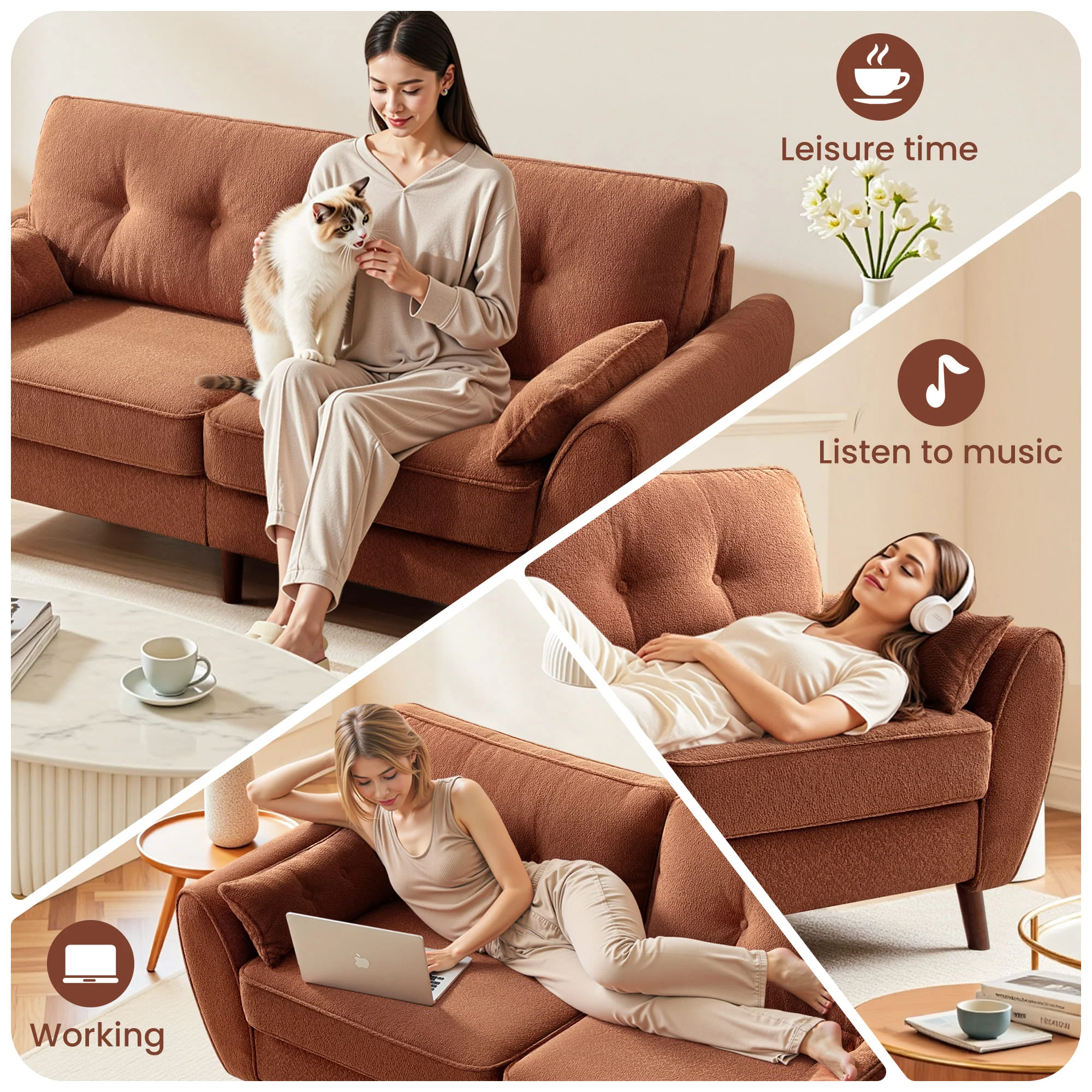 75.5" Wide Modern Loveseat Sofa with Solid Wood Legs - Image 13