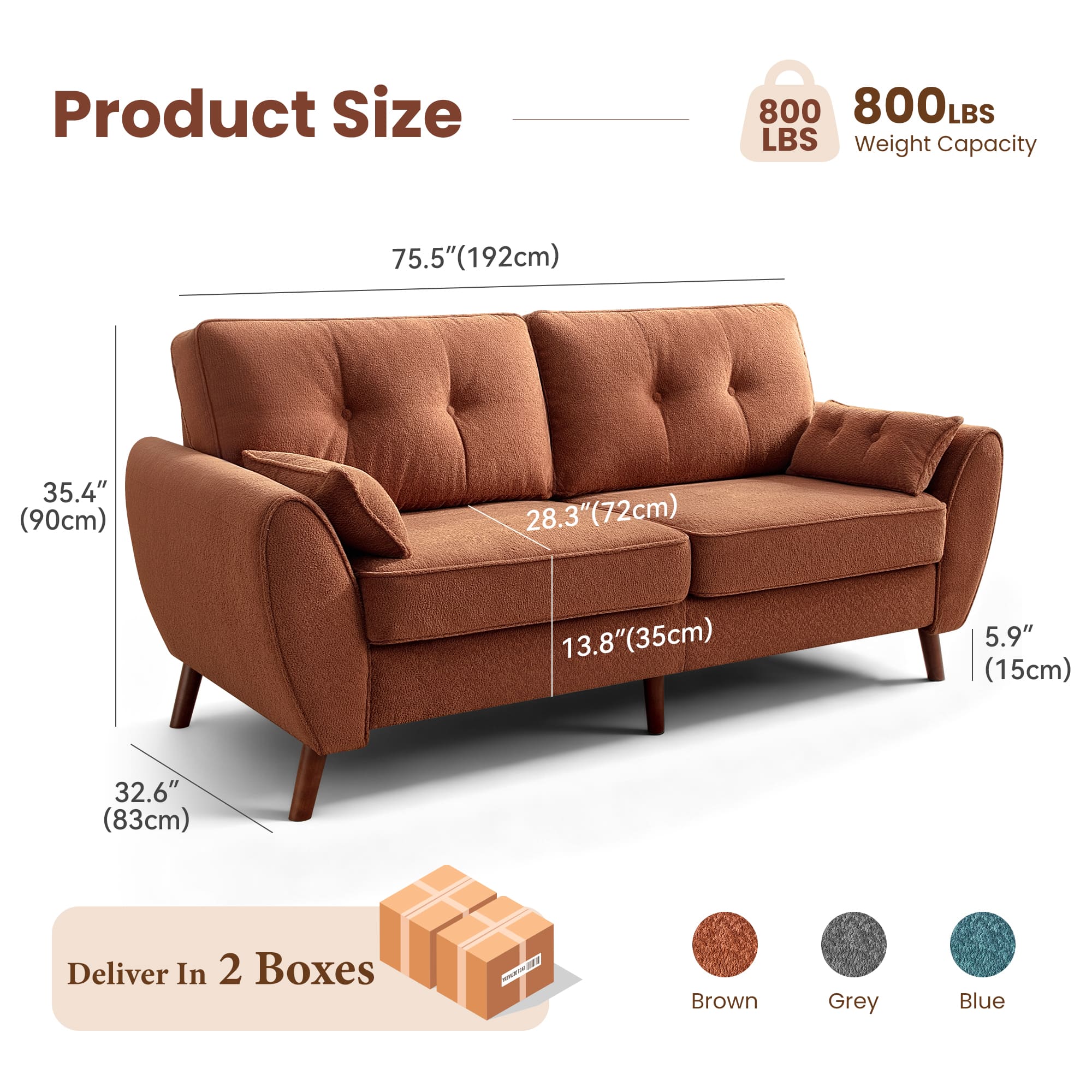 75.5" Wide Modern Loveseat Sofa with Solid Wood Legs - Image 14