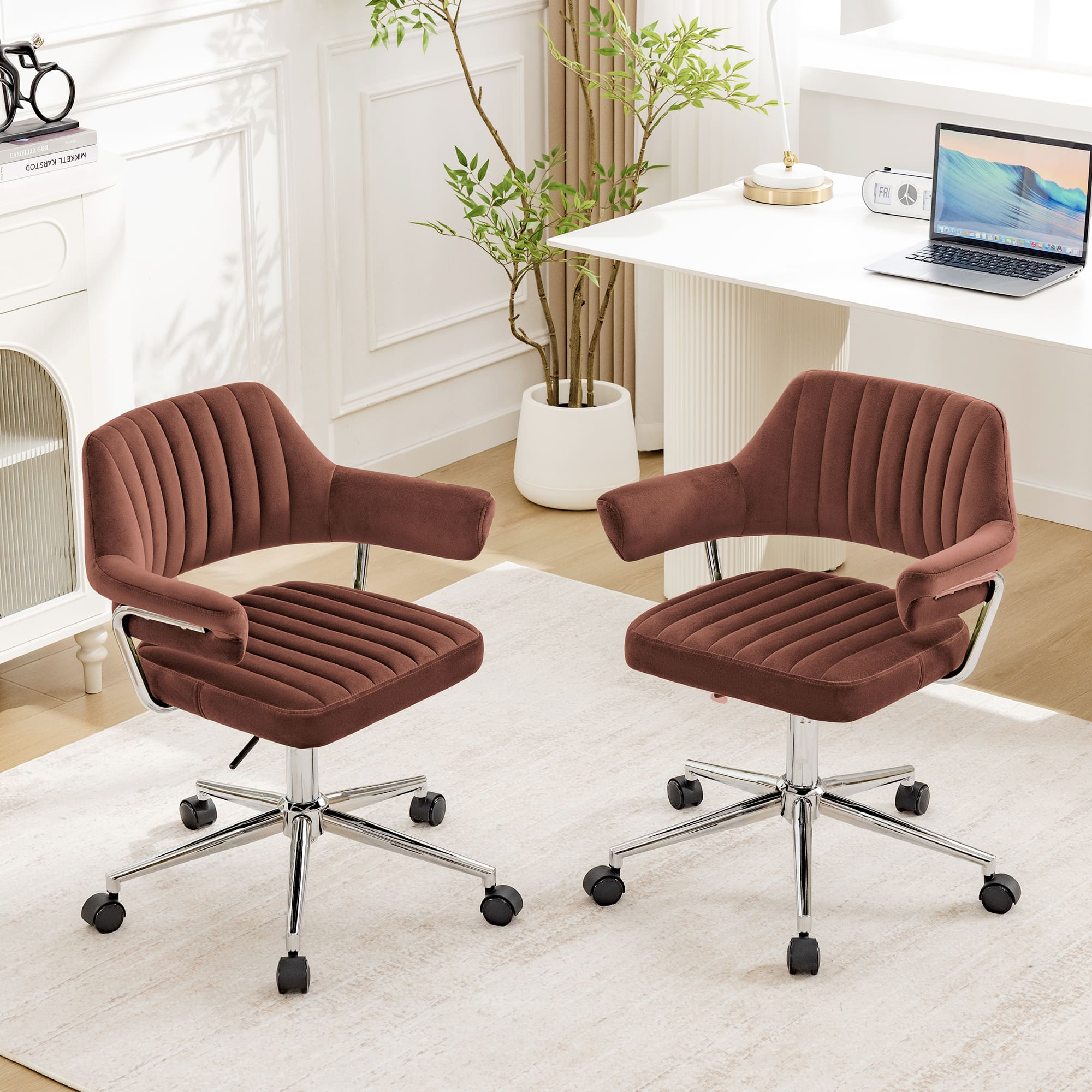 Adjustable PU Leather Swivel Vanity Chair with Arms - Image 19