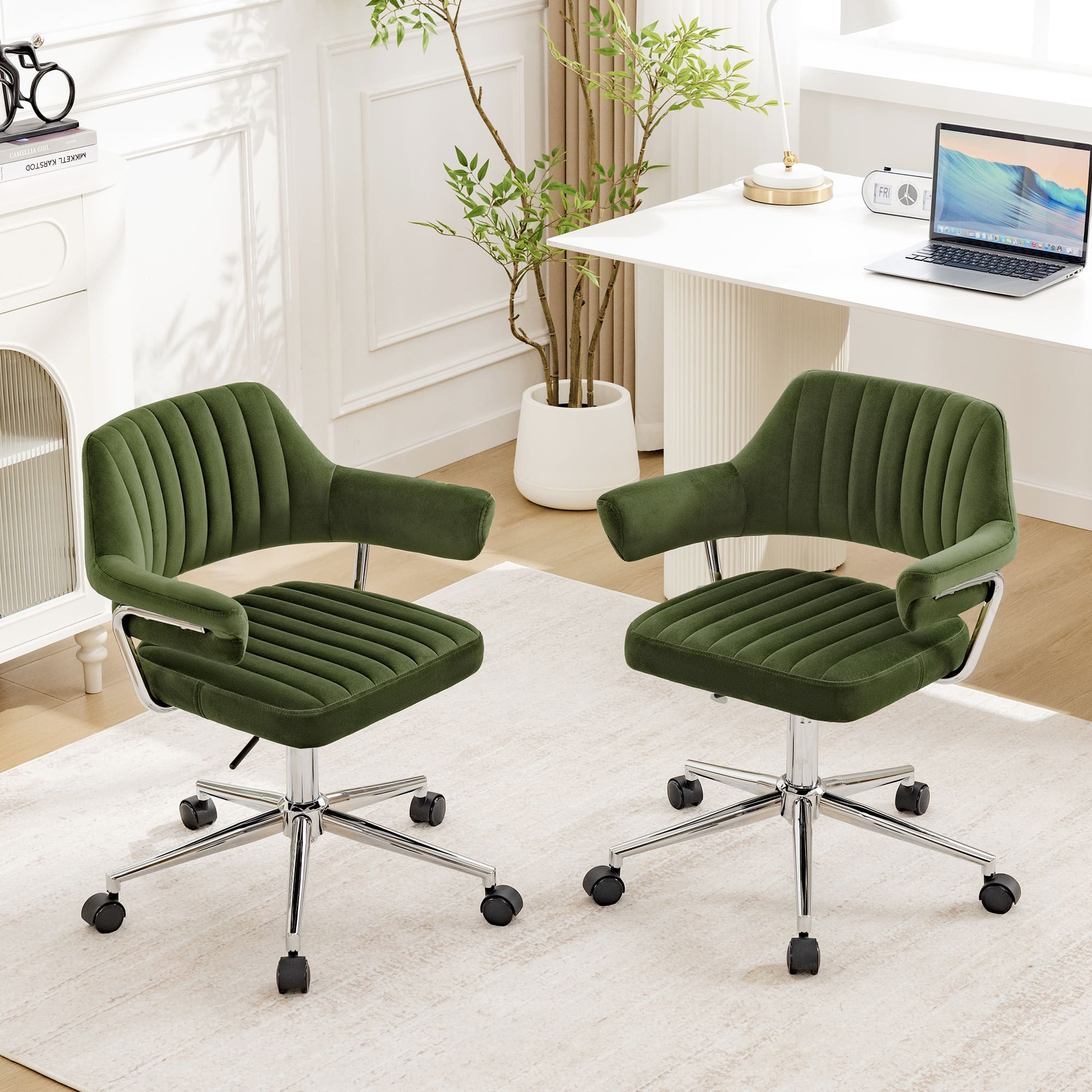 Adjustable PU Leather Swivel Vanity Chair with Arms - Image 26