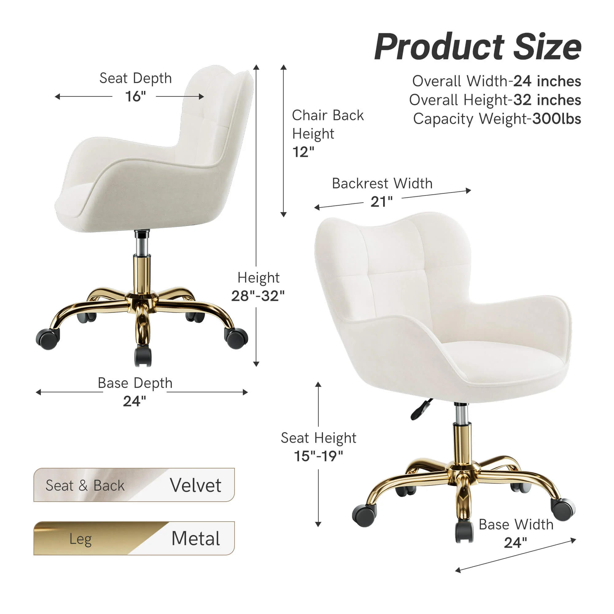 Adjustable Swivel Desk Chair with Wheel Base - Image 5