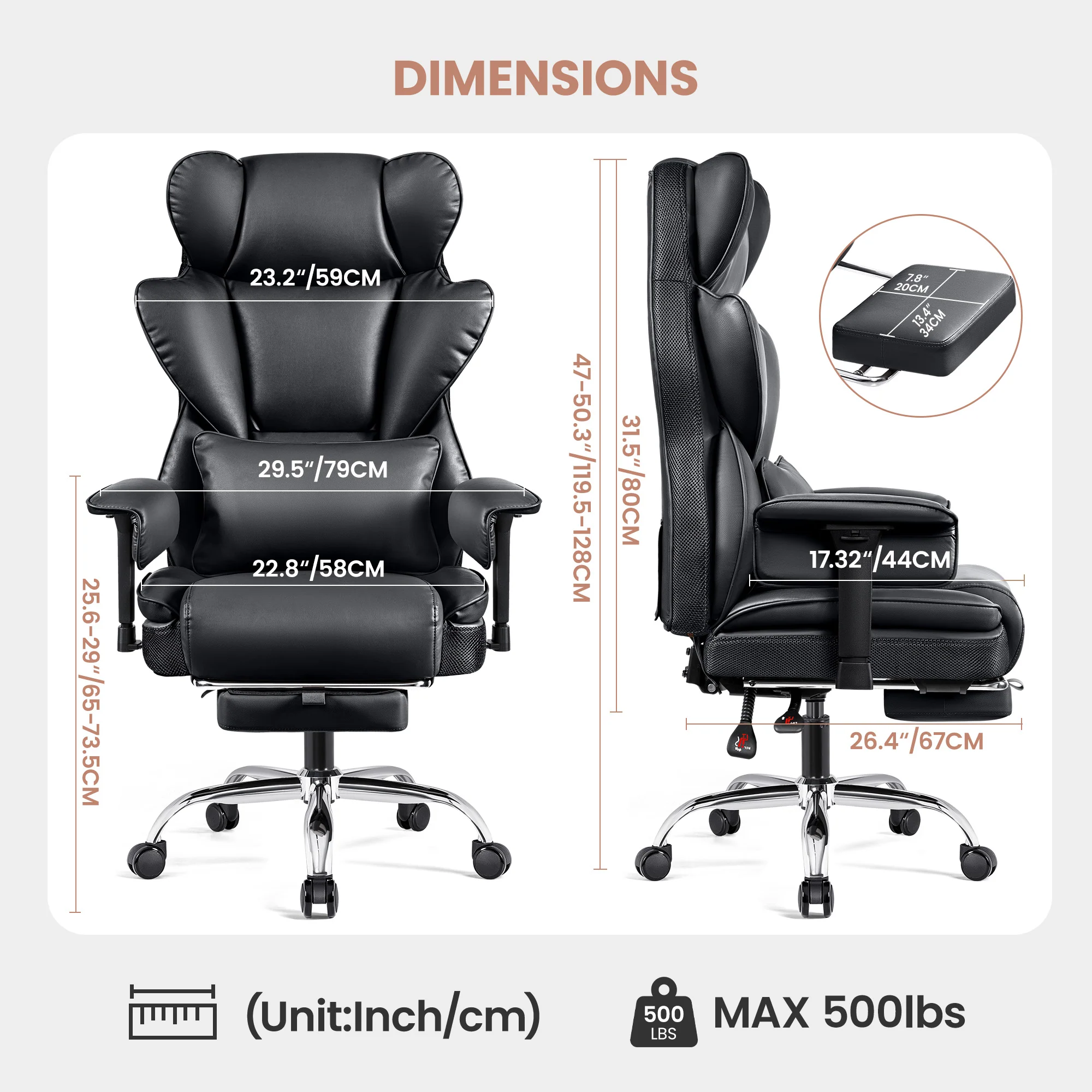 Big and Tall Leather Executive Back Support Office Chair - Image 10