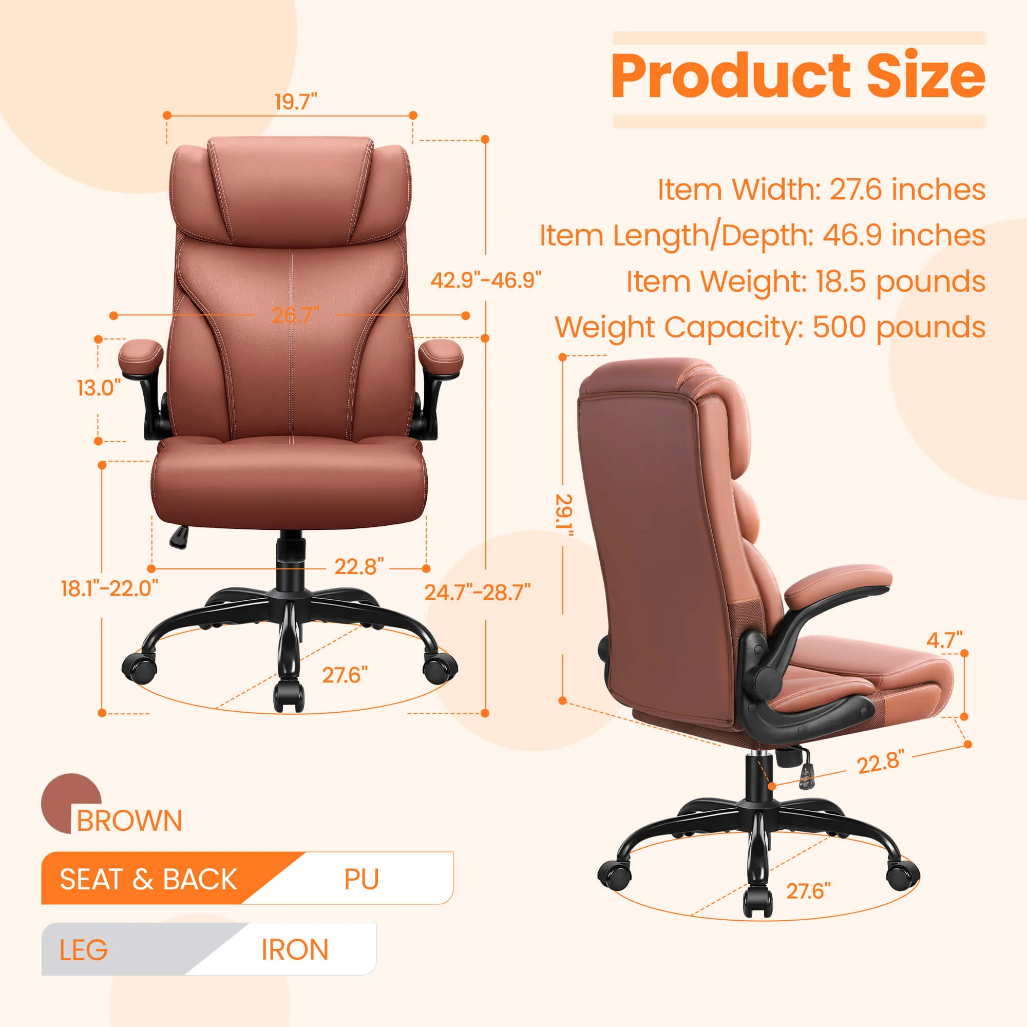 Big and Tall Leather Executive Back Support Office Chair 5066H - Image 8