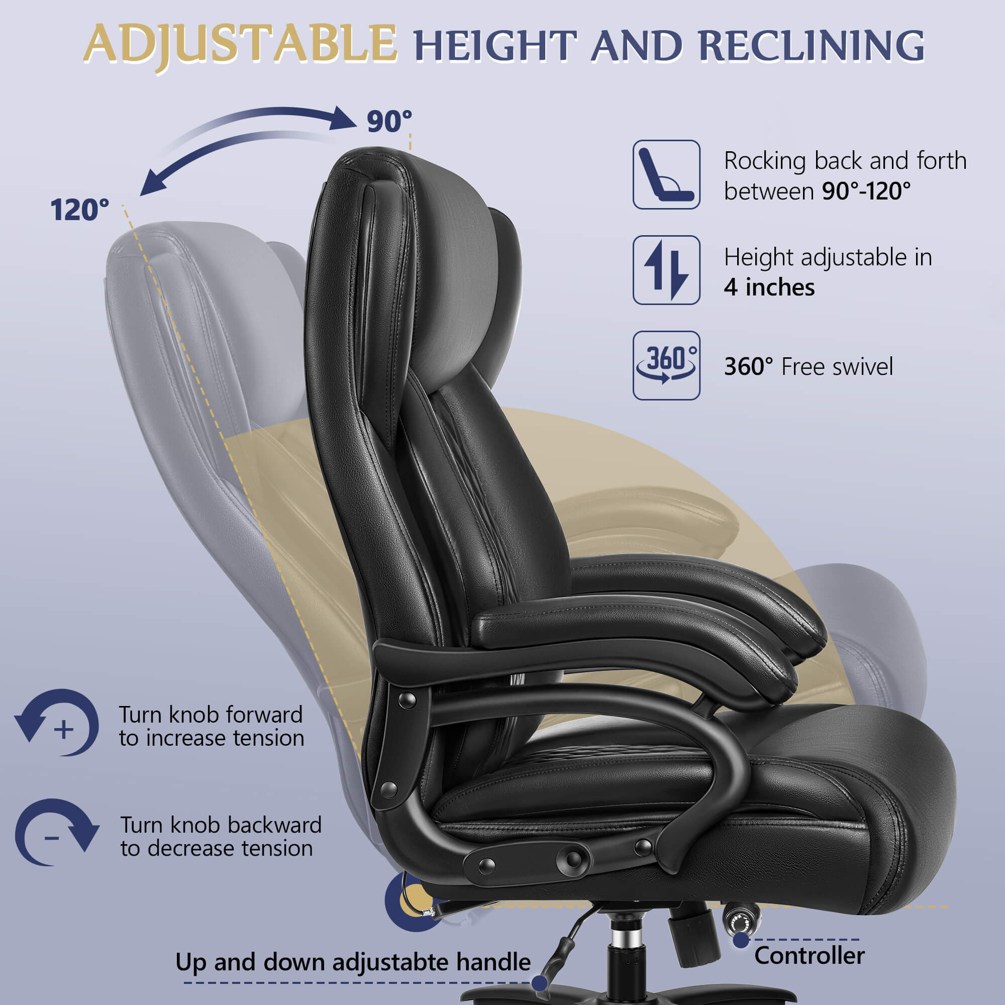 Big and Tall Leather Executive Back Support Office Chair 5202-1 - Image 4