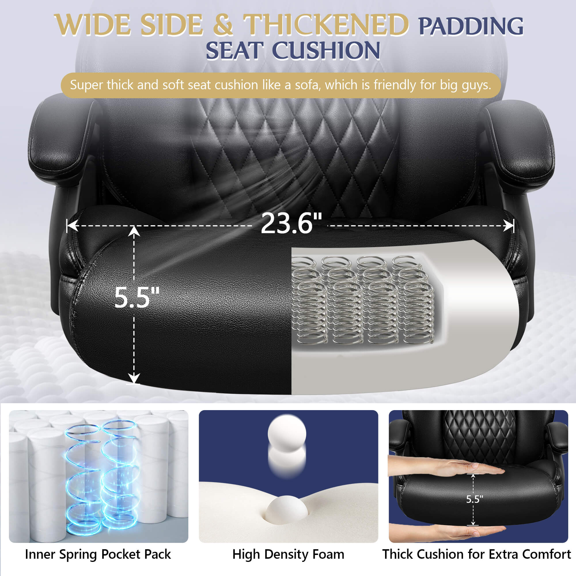 Big and Tall Leather Executive Back Support Office Chair 5202-1 - Image 7