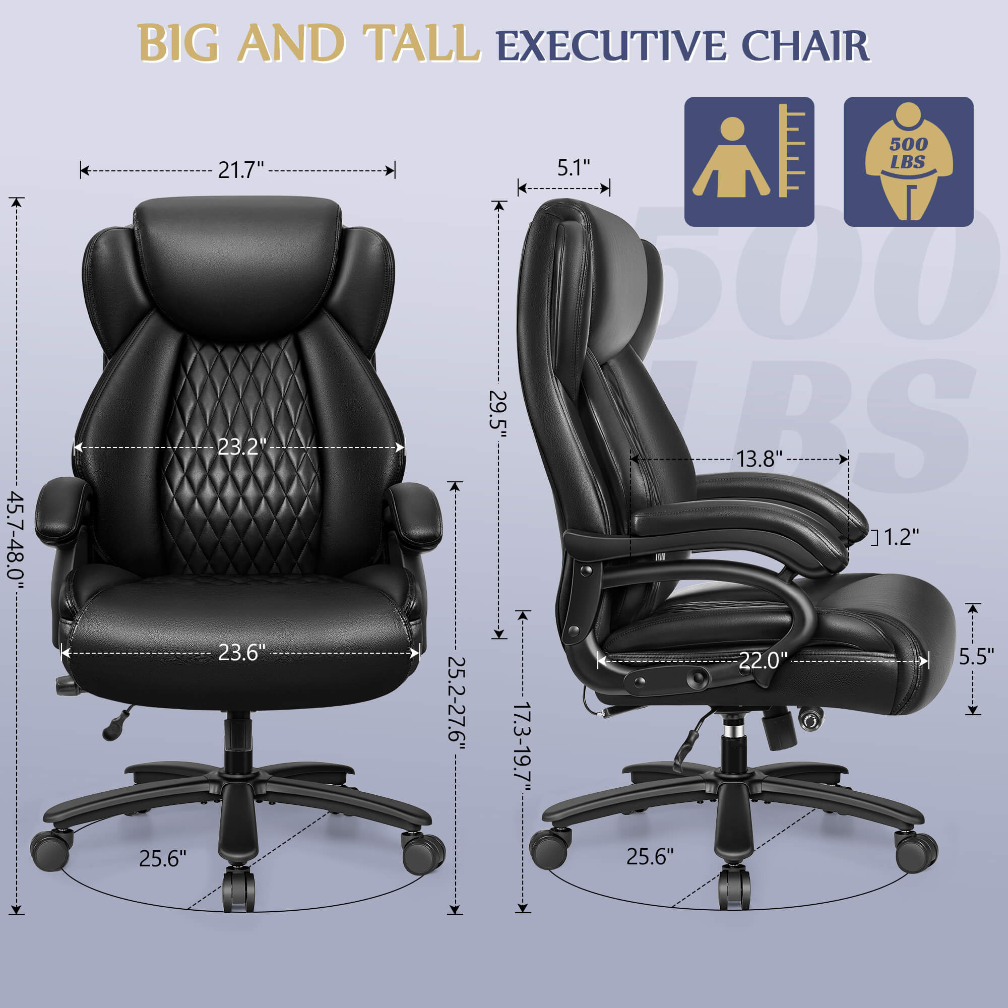 Big and Tall Leather Executive Back Support Office Chair 5202-1 - Image 8