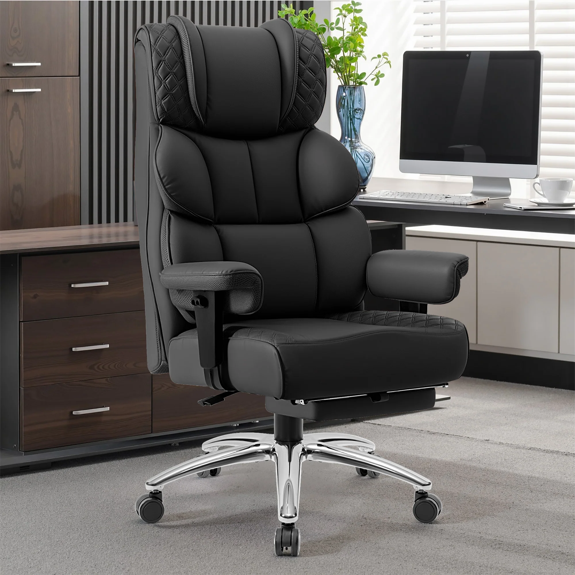Big and Tall Leather Executive Back Support Office Chair - Image 7