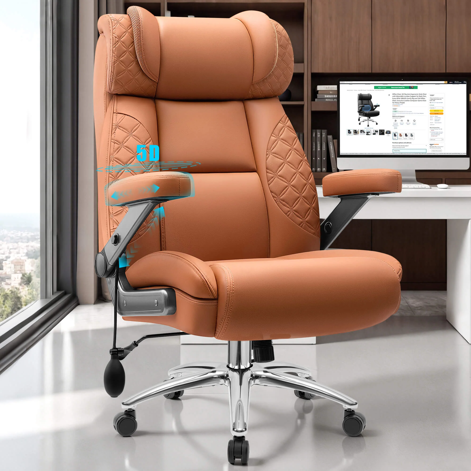 Widened Big and Tall Leather Executive Back Support Office Chair 309 - Image 38