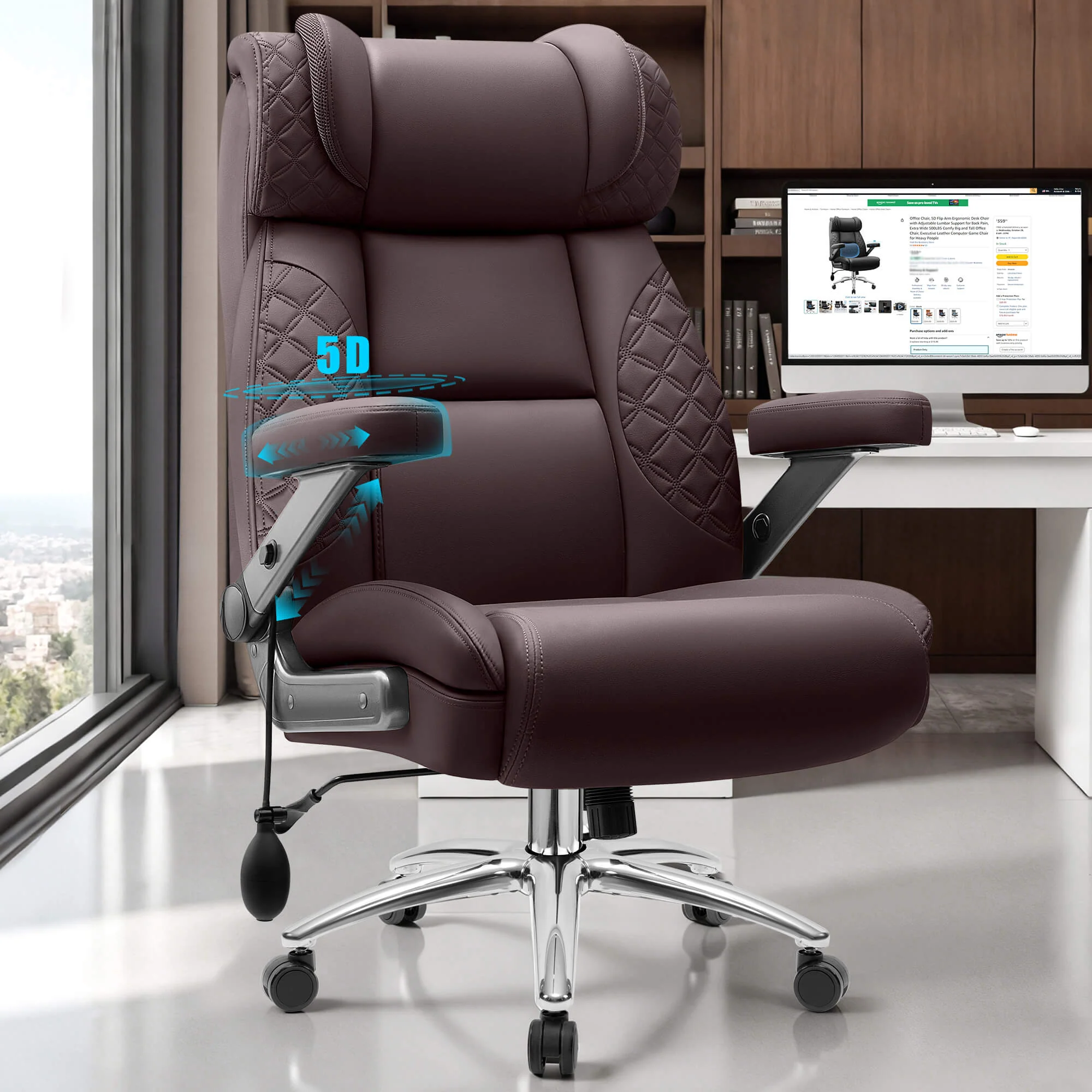 Widened Big and Tall Leather Executive Back Support Office Chair 309 - Image 40