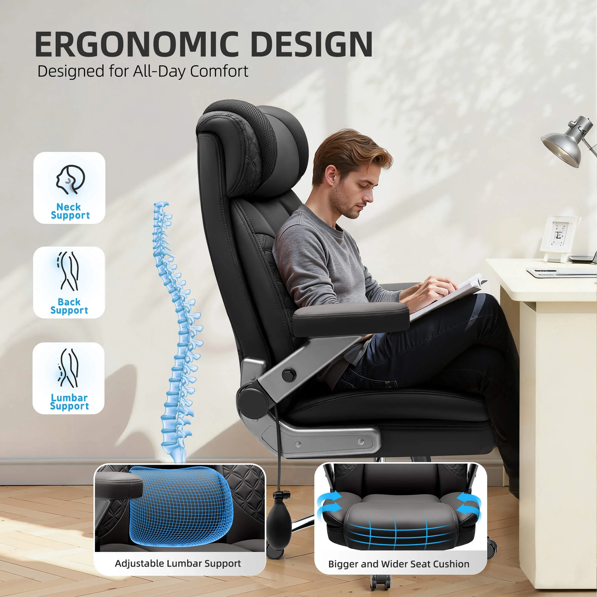 Widened Big and Tall Leather Executive Back Support Office Chair 309 - Image 31