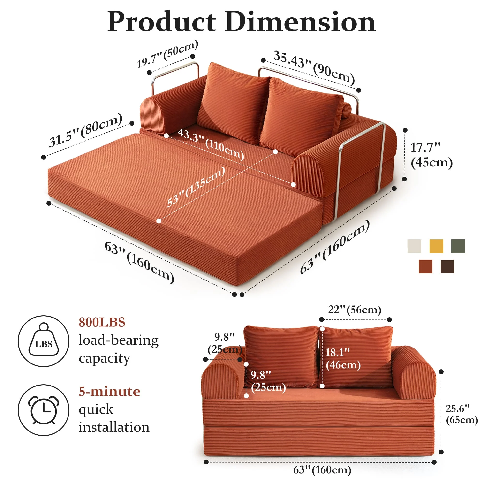 6-in-1 Combination Sponge Floor Sofa with Two Big Pillows - Image 6