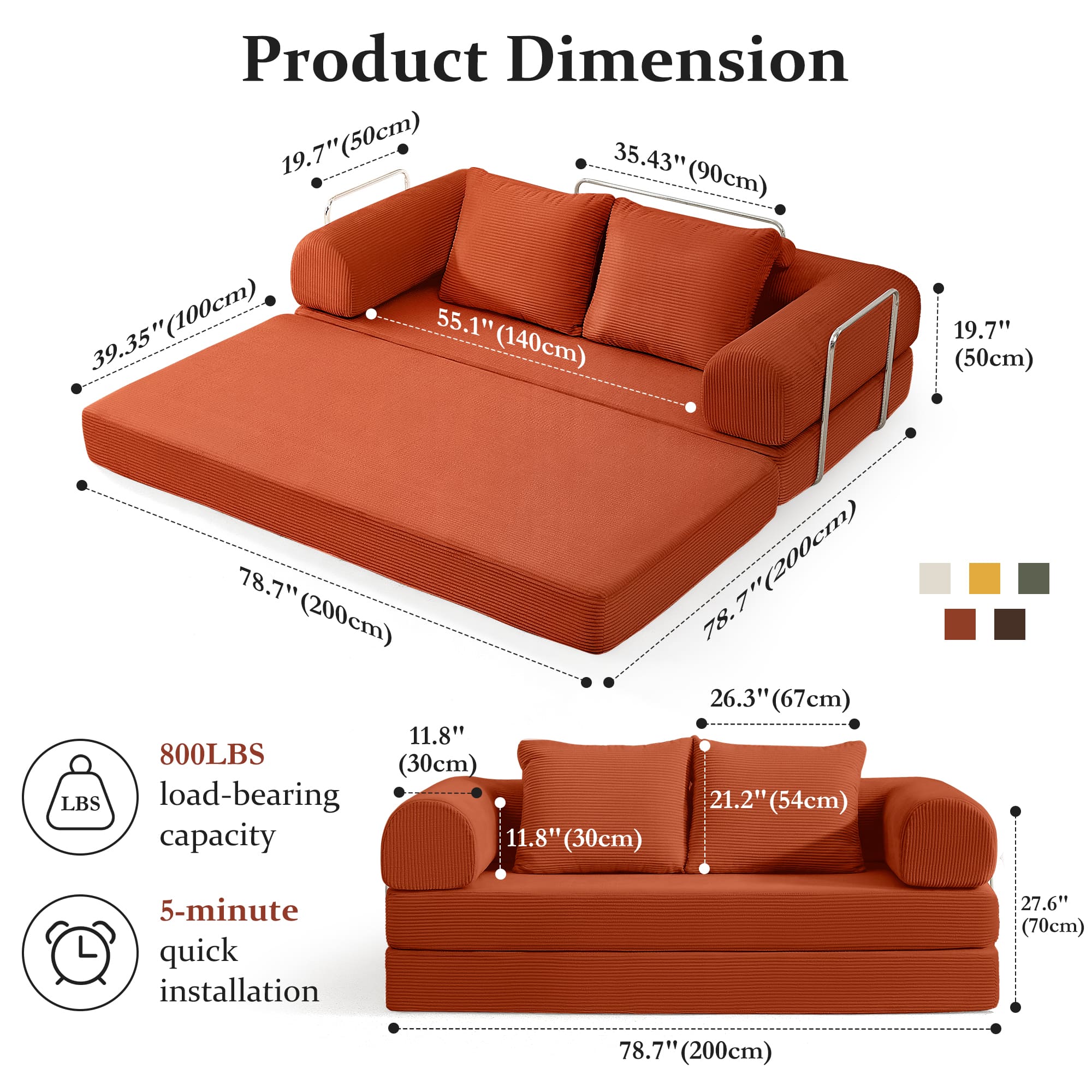 6-in-1 Combination Sponge Floor Sofa with Two Big Pillows - Image 7