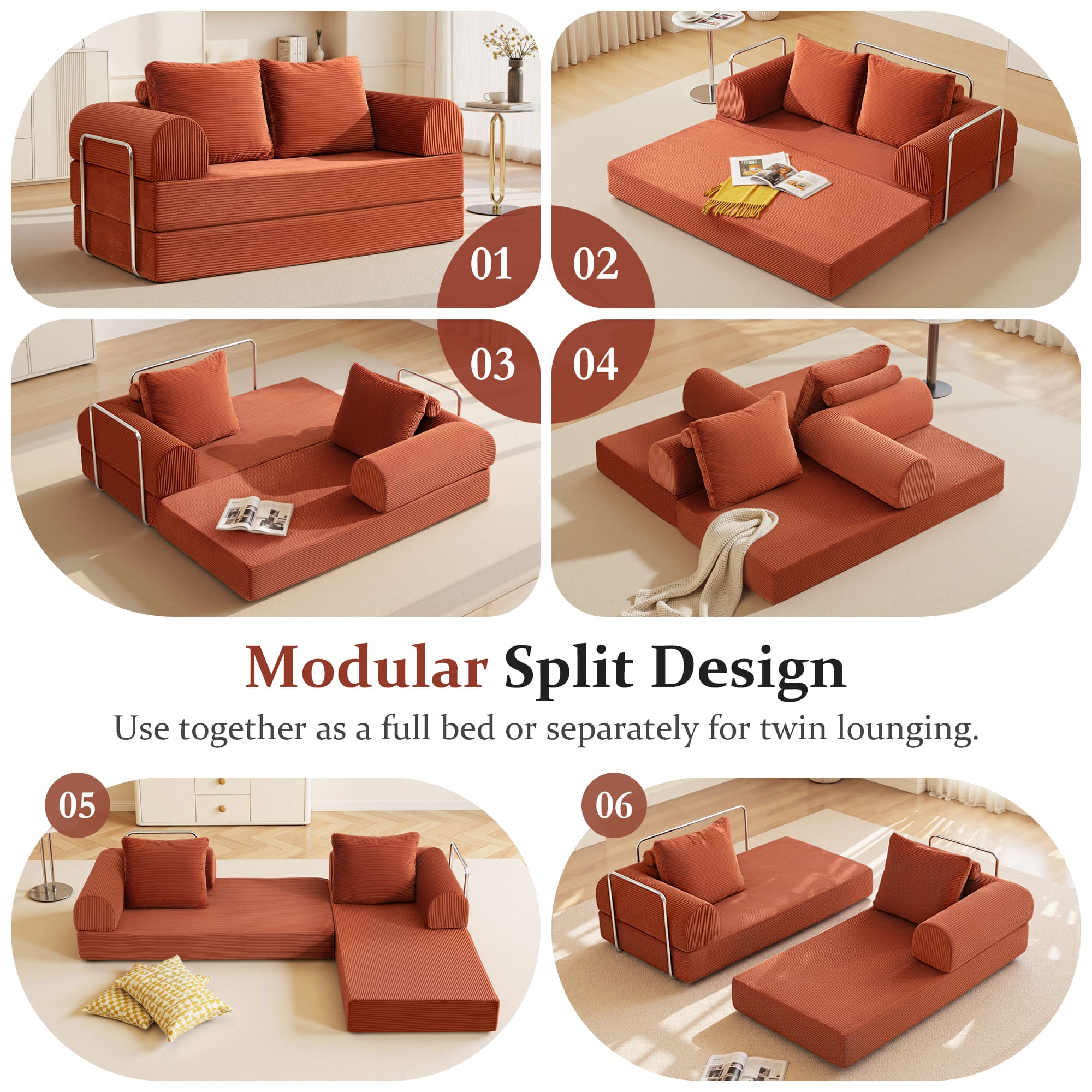 6-in-1 Combination Sponge Floor Sofa with Two Big Pillows - Image 9