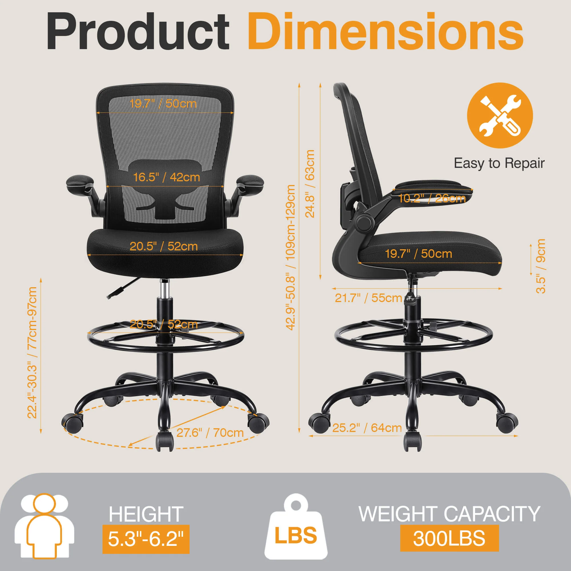 Ergonomic Drafting Chair 918W-Z - Image 6
