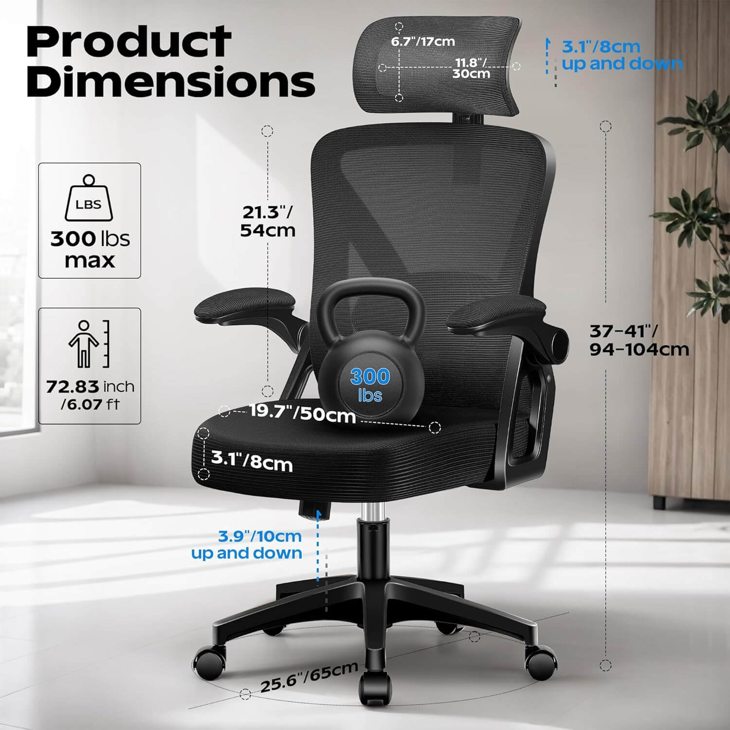 Ergonomic Office Chair with Adjustable Lumbar Support Flip-up Armrests 24-3 - Image 10