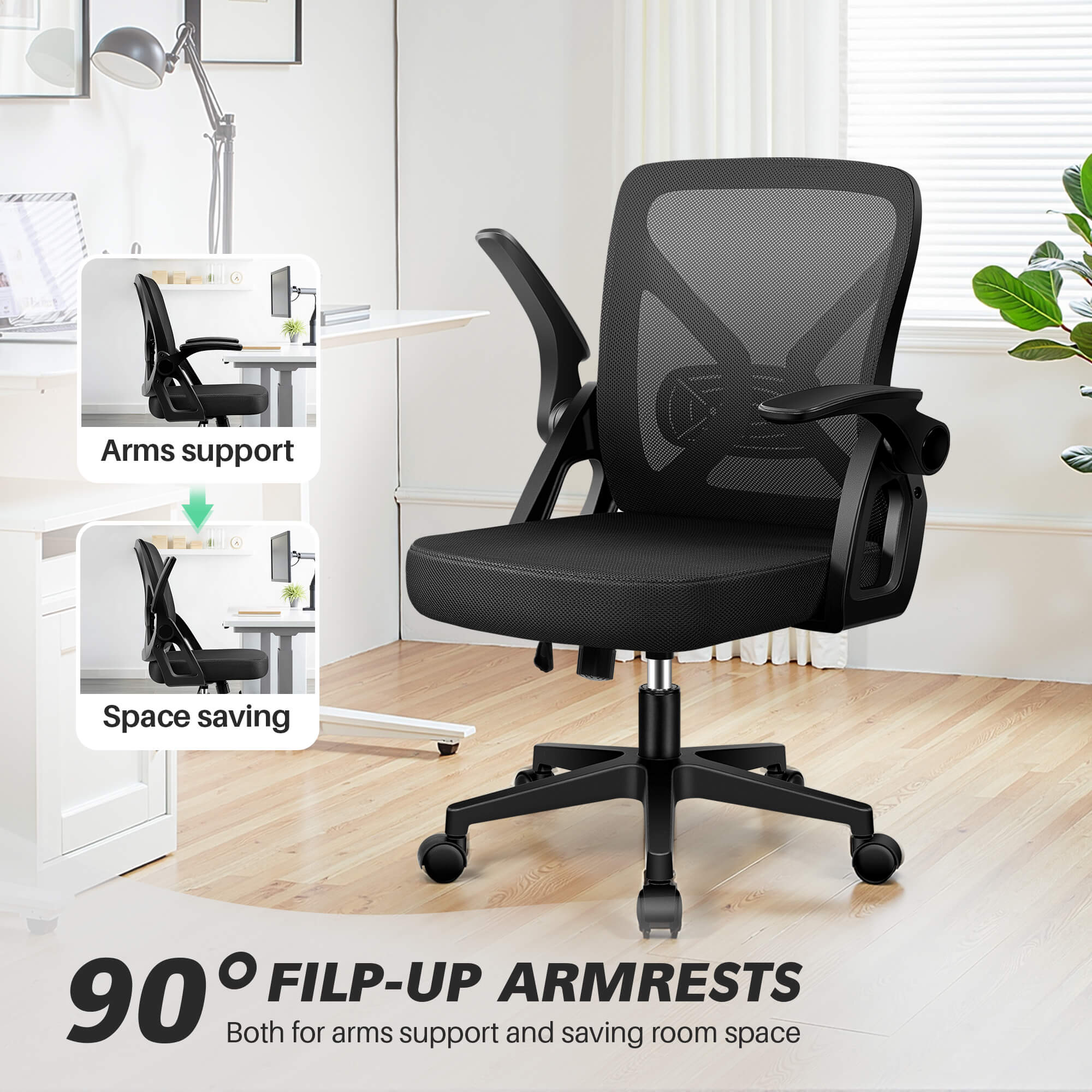 Ergonomic Office Chair with Adjustable Lumbar Support Flip-up Armrests 24-3 - Image 3