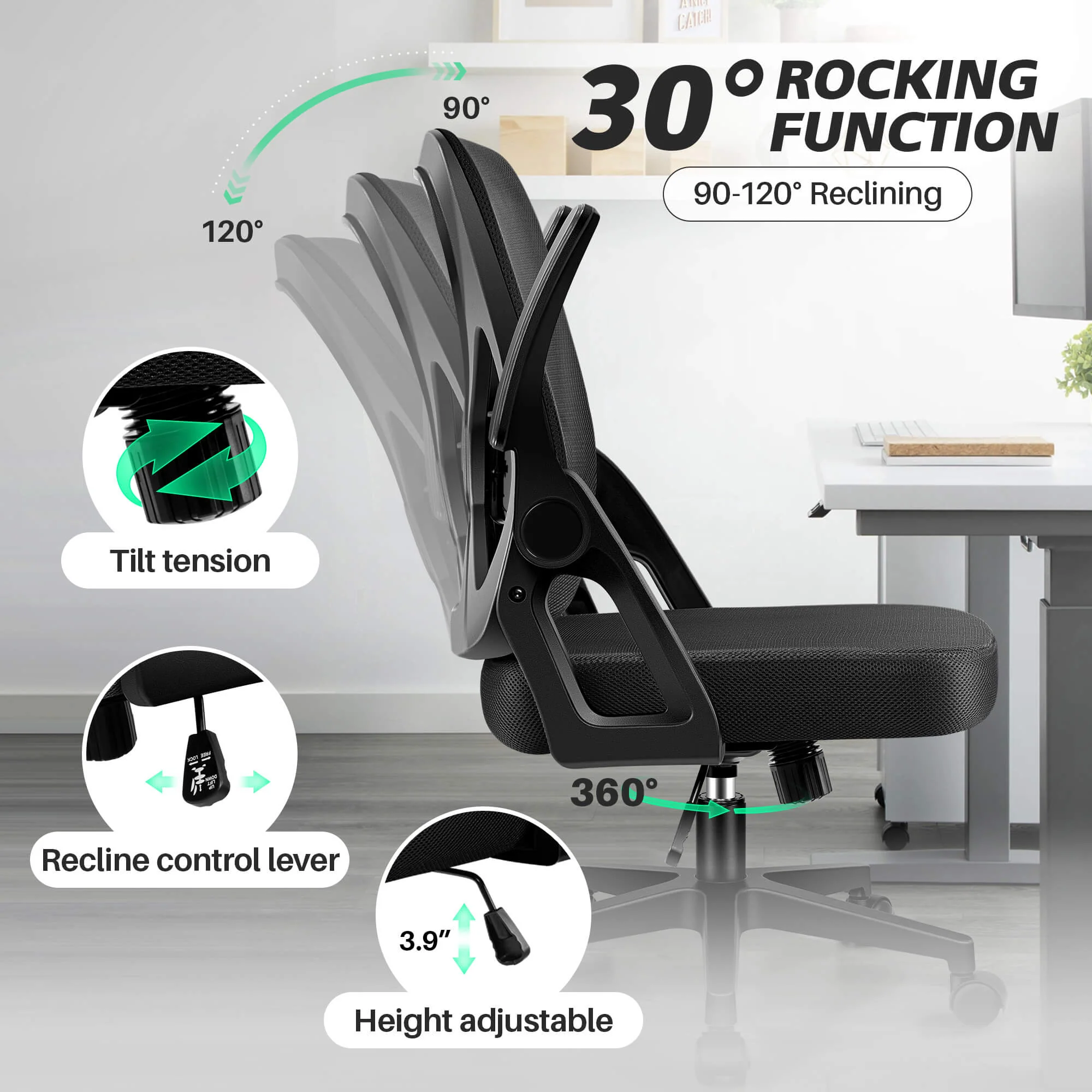 Ergonomic Office Chair with Adjustable Lumbar Support Flip-up Armrests 24-3 - Image 4