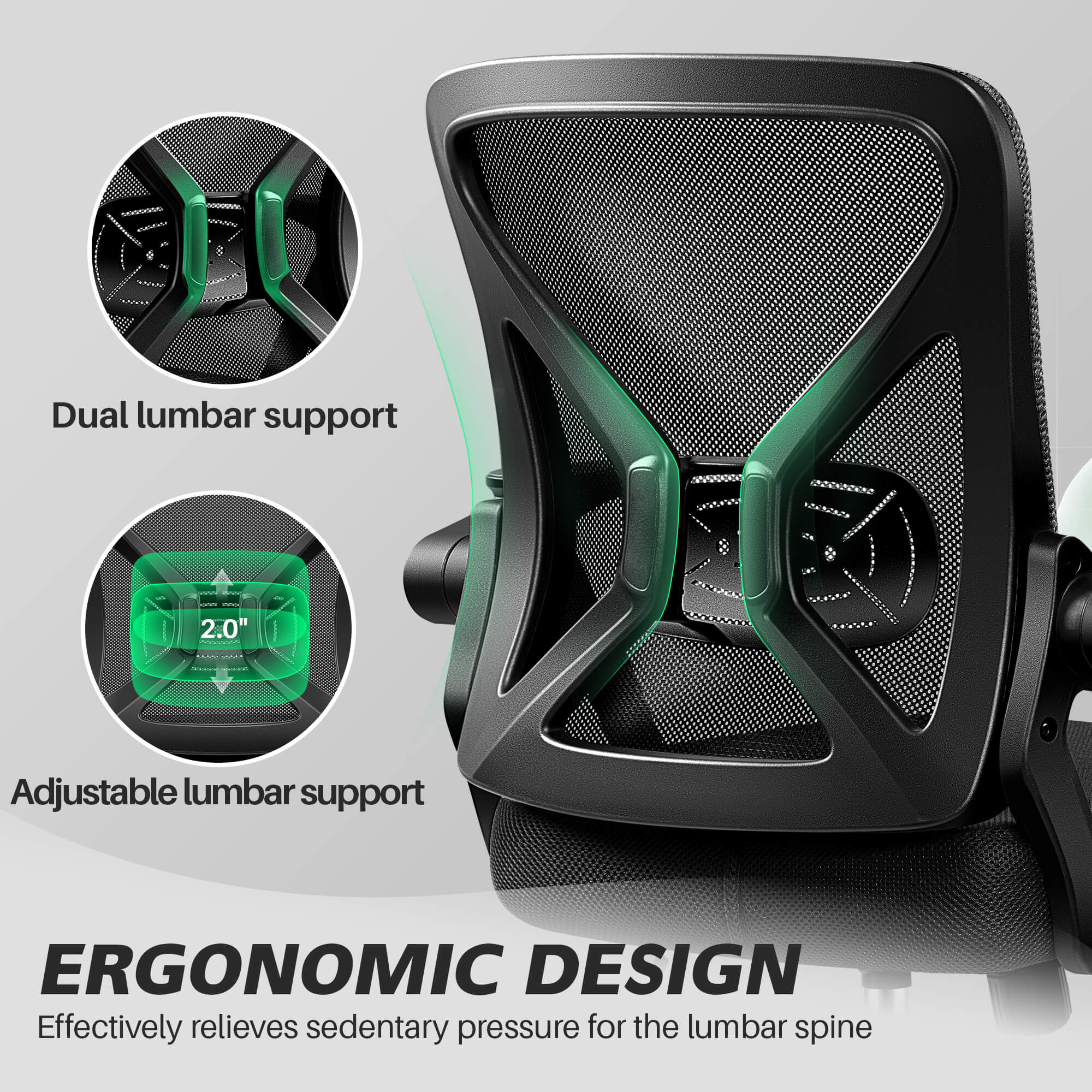 Ergonomic Office Chair with Adjustable Lumbar Support Flip-up Armrests 24-3 - Image 6