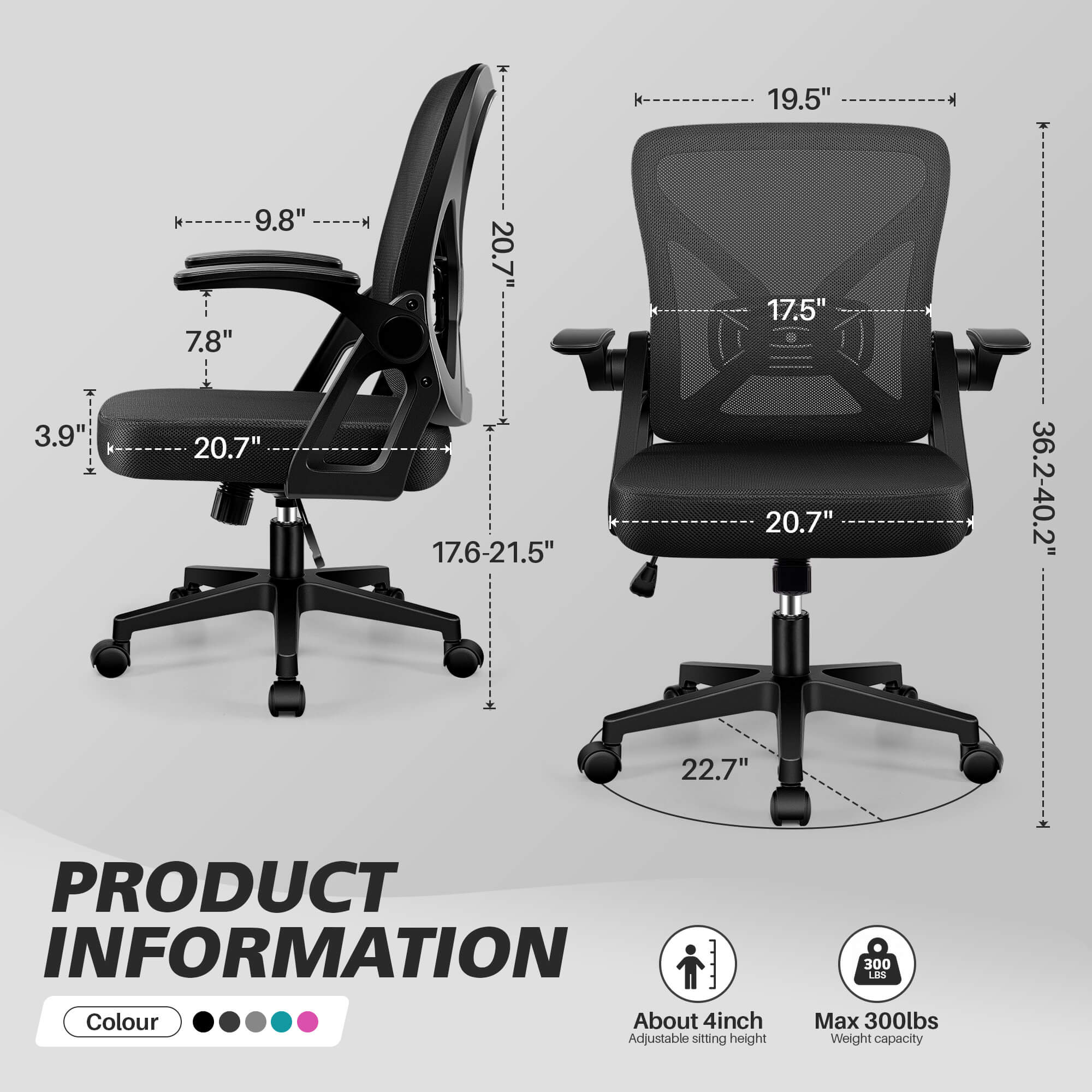 Ergonomic Office Chair with Adjustable Lumbar Support Flip-up Armrests 24-3 - Image 8