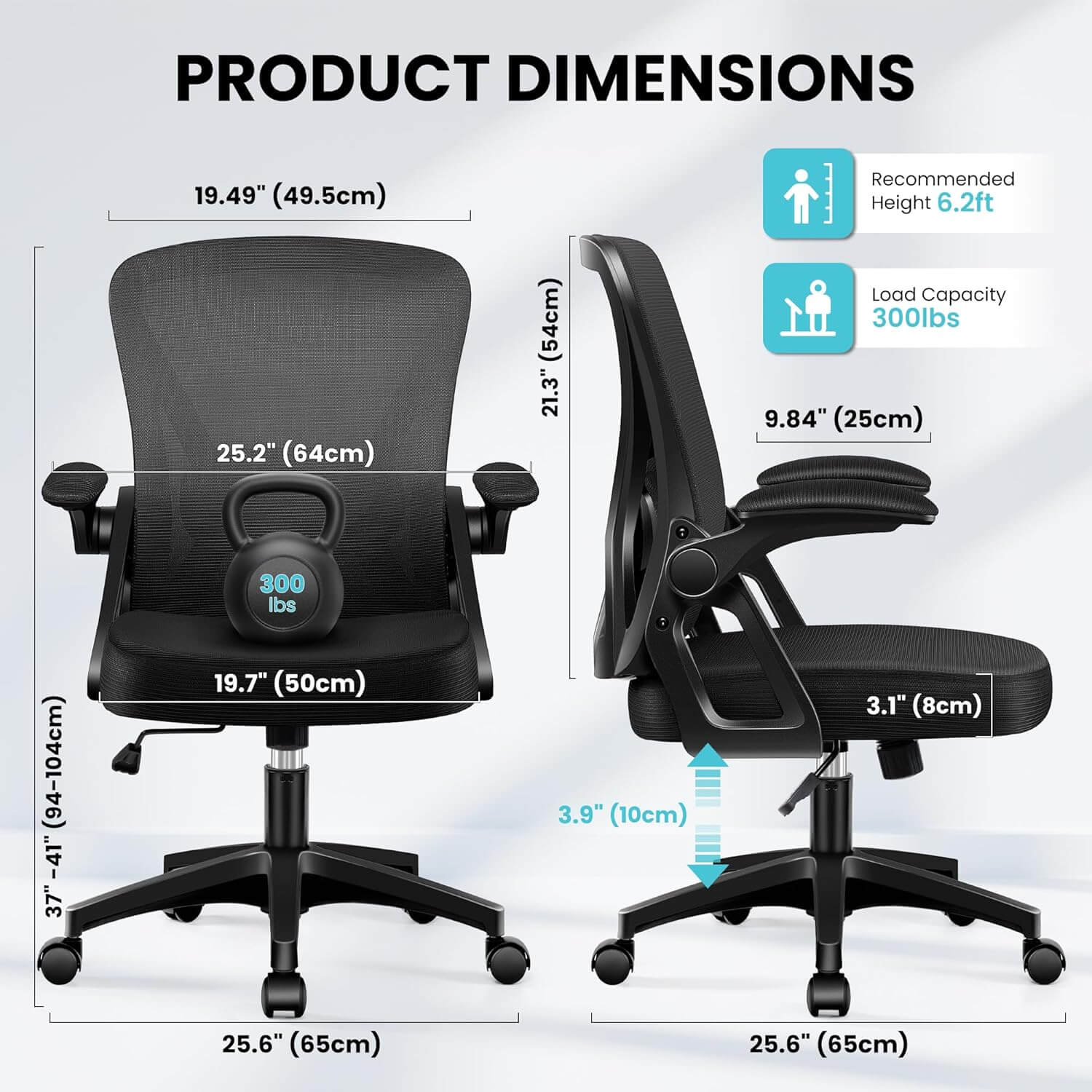 Ergonomic Office Chair with Adjustable Lumbar Support Flip-up Armrests 24-3 - Image 9