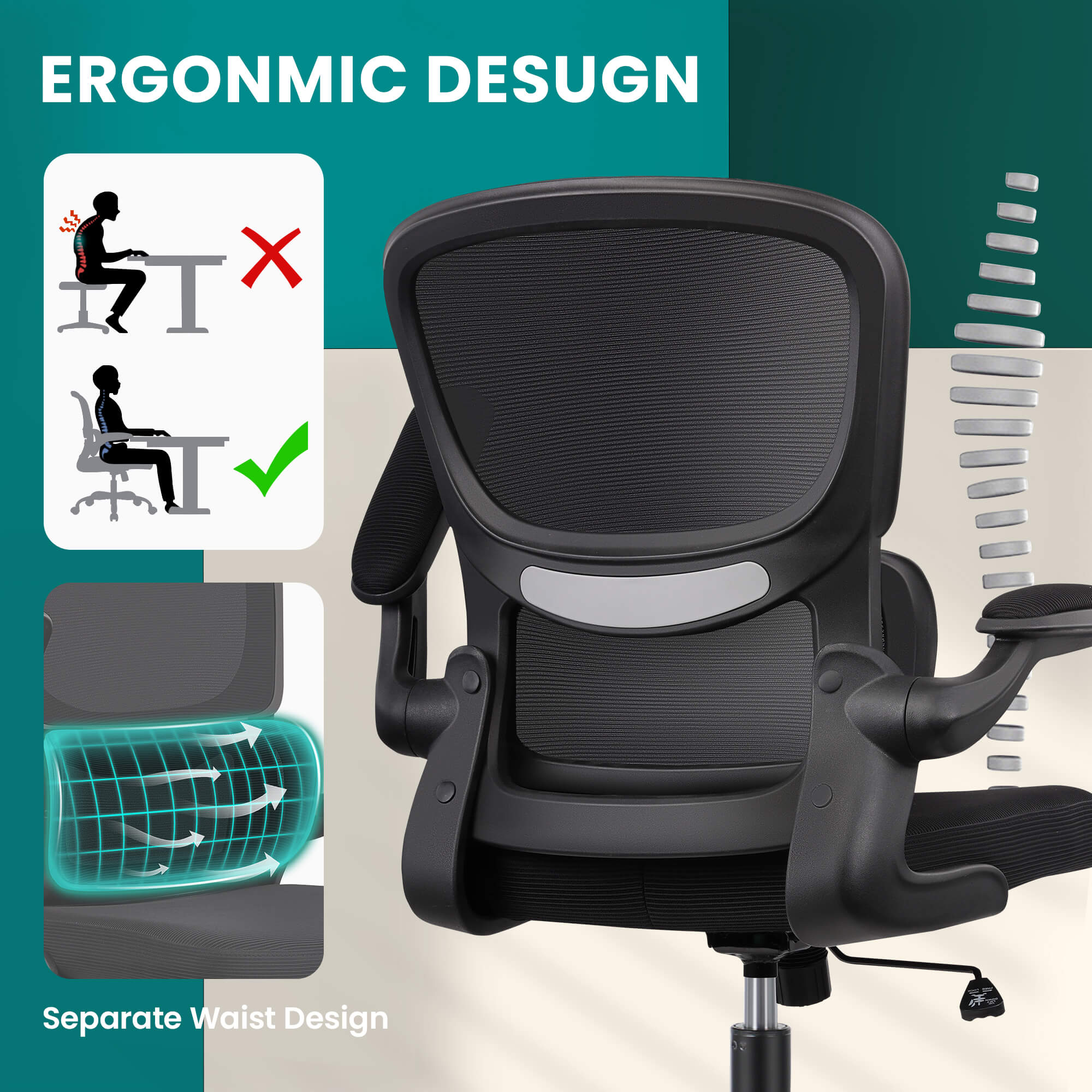 Ergonomic Office Chair with Lumbar Support and Adjustable Armrests 2202 - Image 9