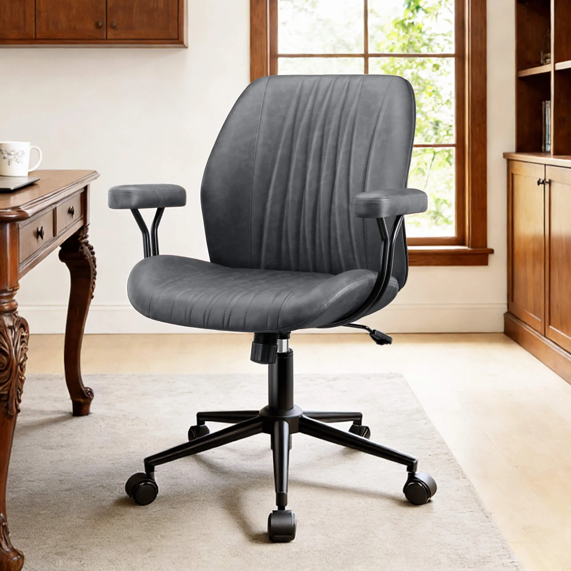 High Back Suede Office Chair Adjustable Home Desk Chair with Lumbar Support - Image 10