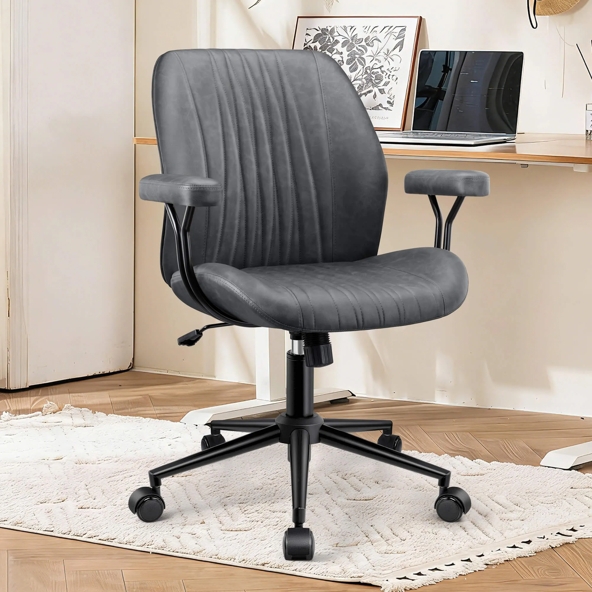 High Back Suede Office Chair Adjustable Home Desk Chair with Lumbar Support - Image 11