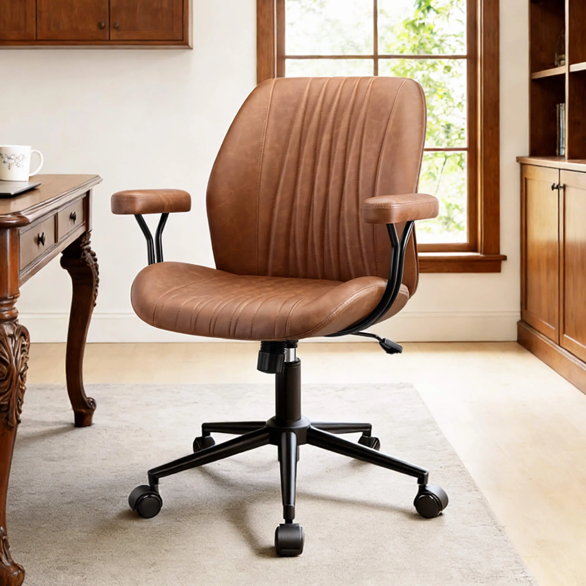 High Back Suede Office Chair Adjustable Home Desk Chair with Lumbar Support - Image 3