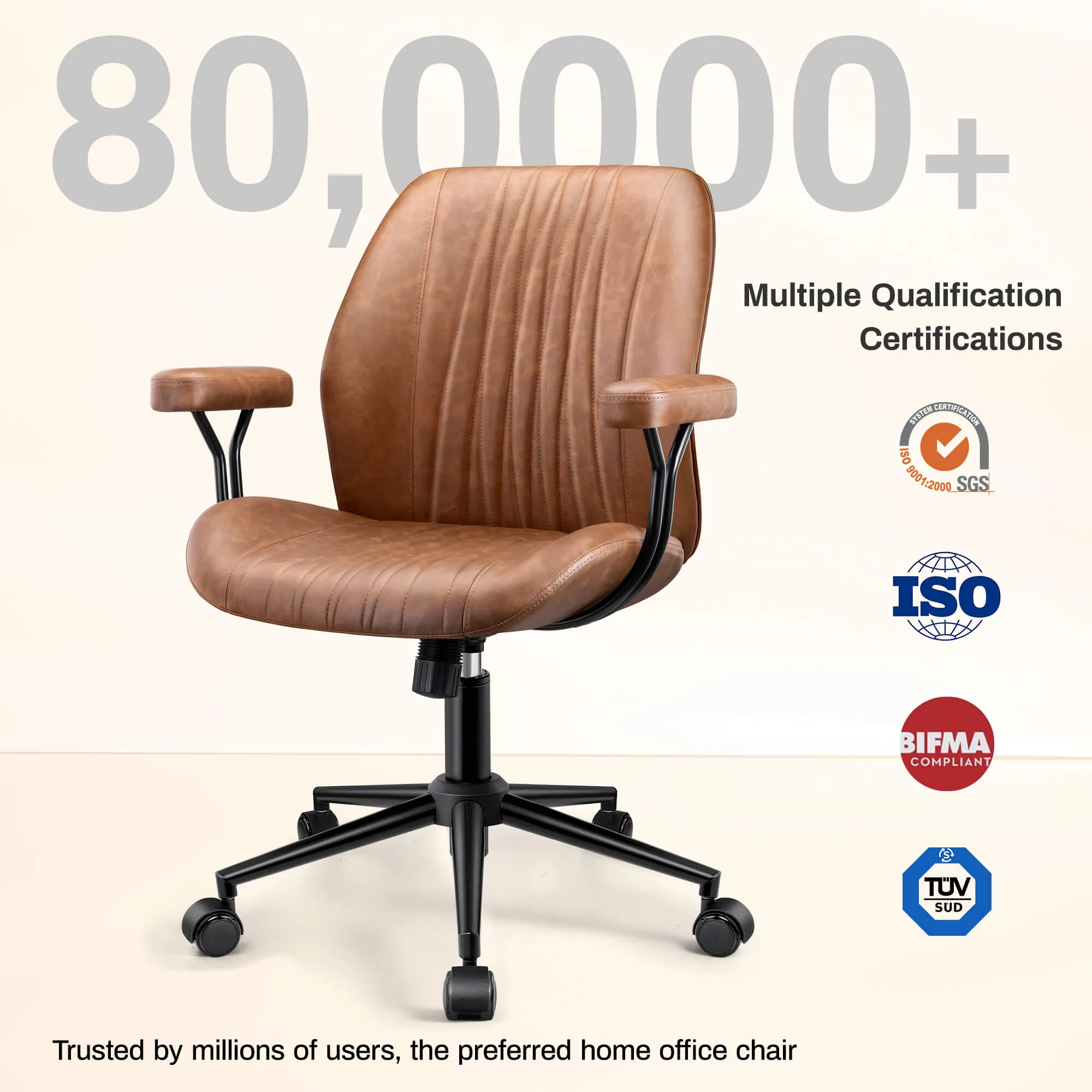 High Back Suede Office Chair Adjustable Home Desk Chair with Lumbar Support - Image 7