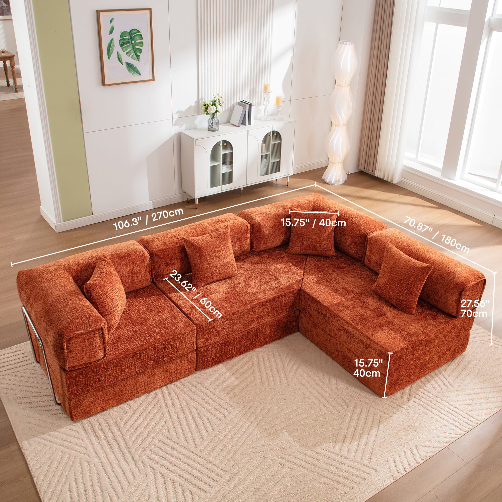 L-Shaped 106.3" W Modular Sectional Sofa Couch - Image 13
