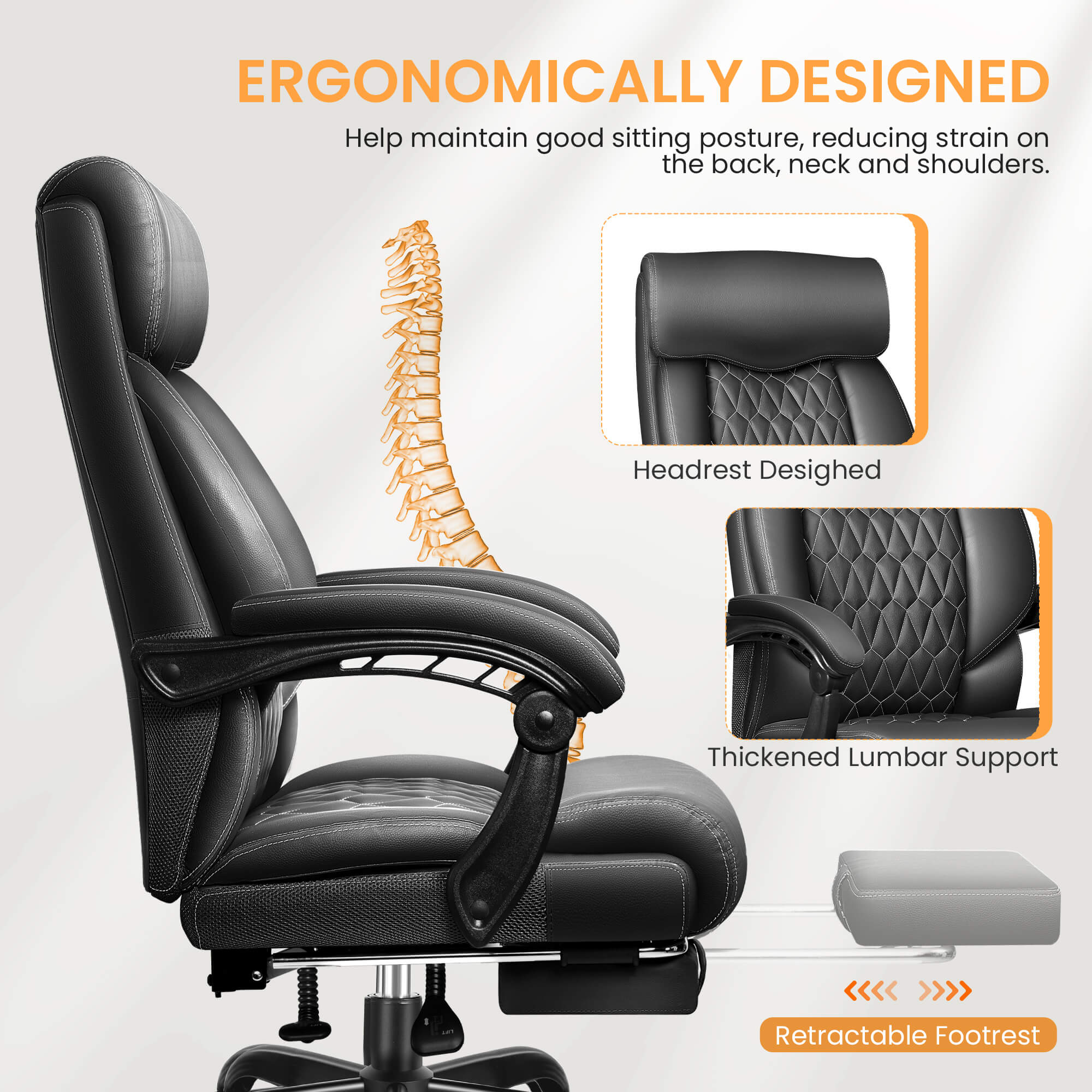 Mid-Back Leather Ergonomic Executive Office Chair with Lumbar Support 488 - Image 7
