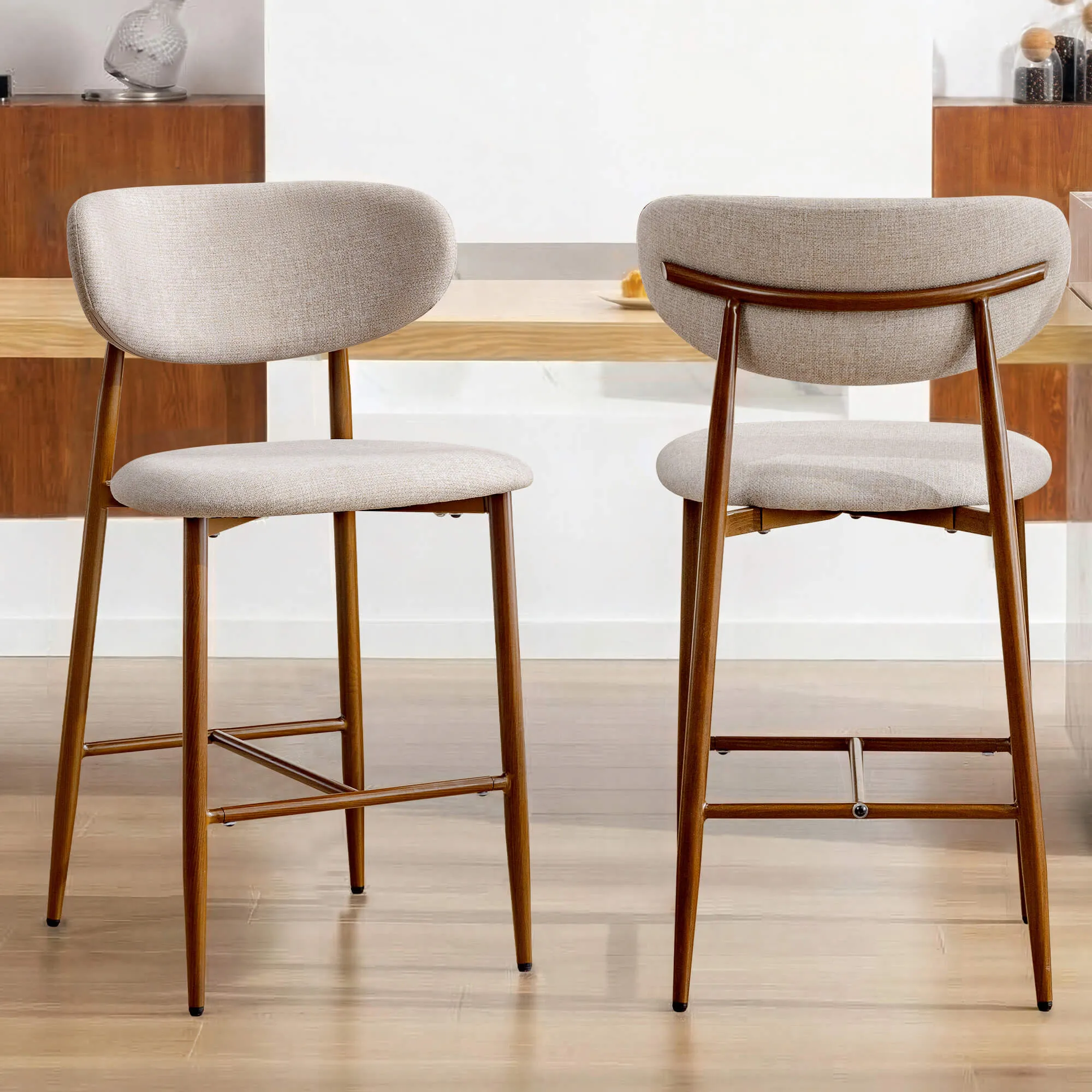 Modern Upholstered Counter Height Bar Stools Set of 2 with Solid Wood Legs - Image 10