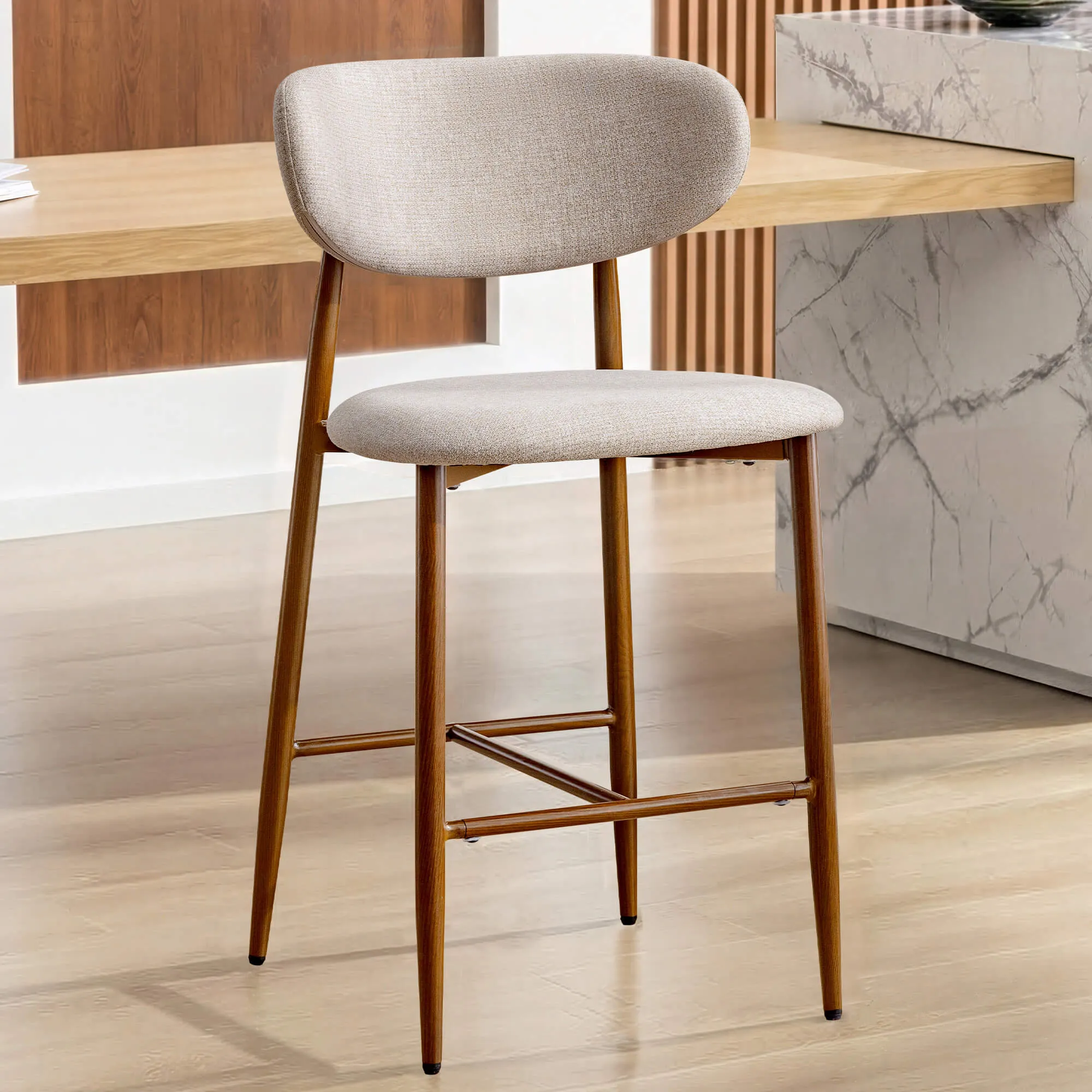 Modern Upholstered Counter Height Bar Stools Set of 2 with Solid Wood Legs - Image 11