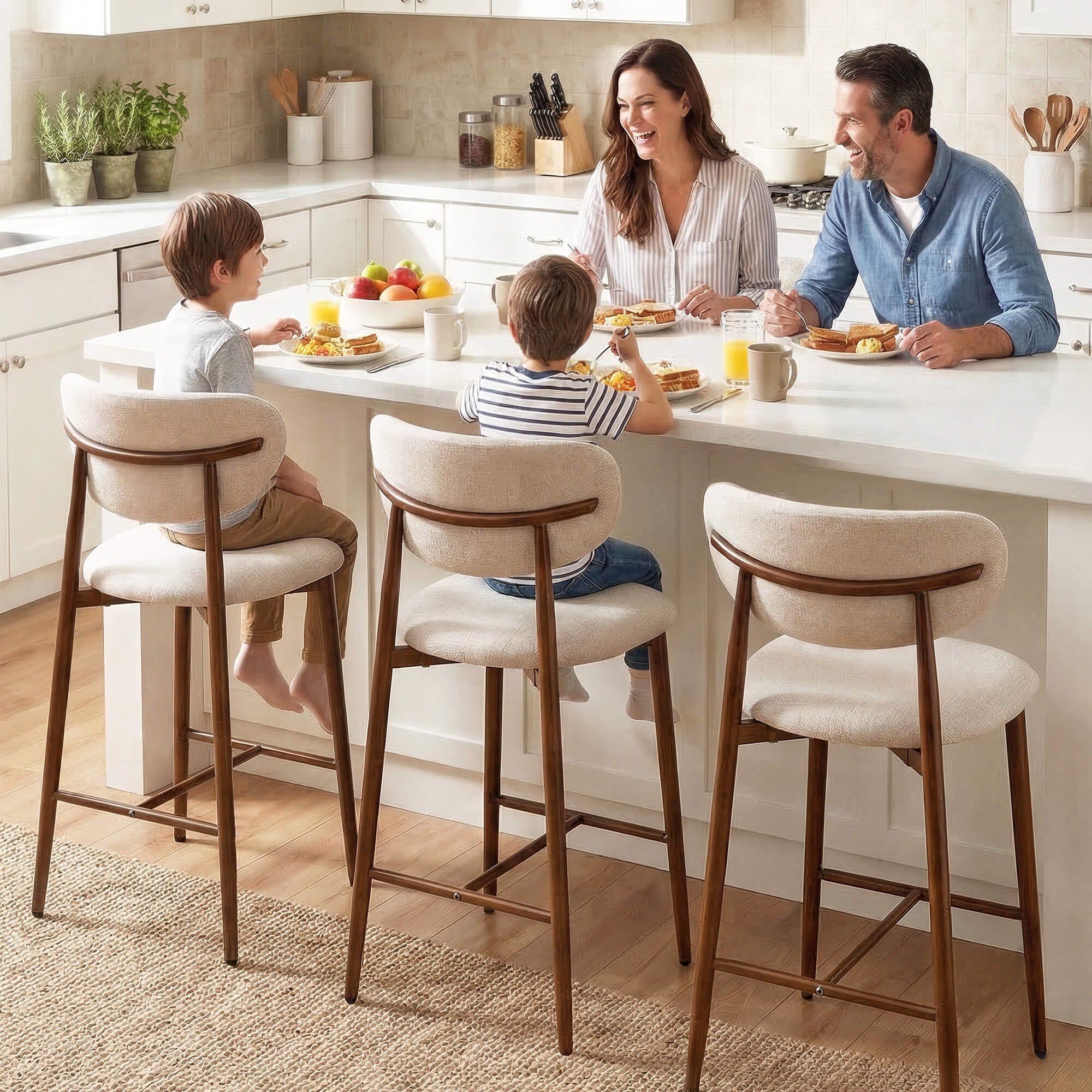 Modern Upholstered Counter Height Bar Stools Set of 2 with Solid Wood Legs - Image 3