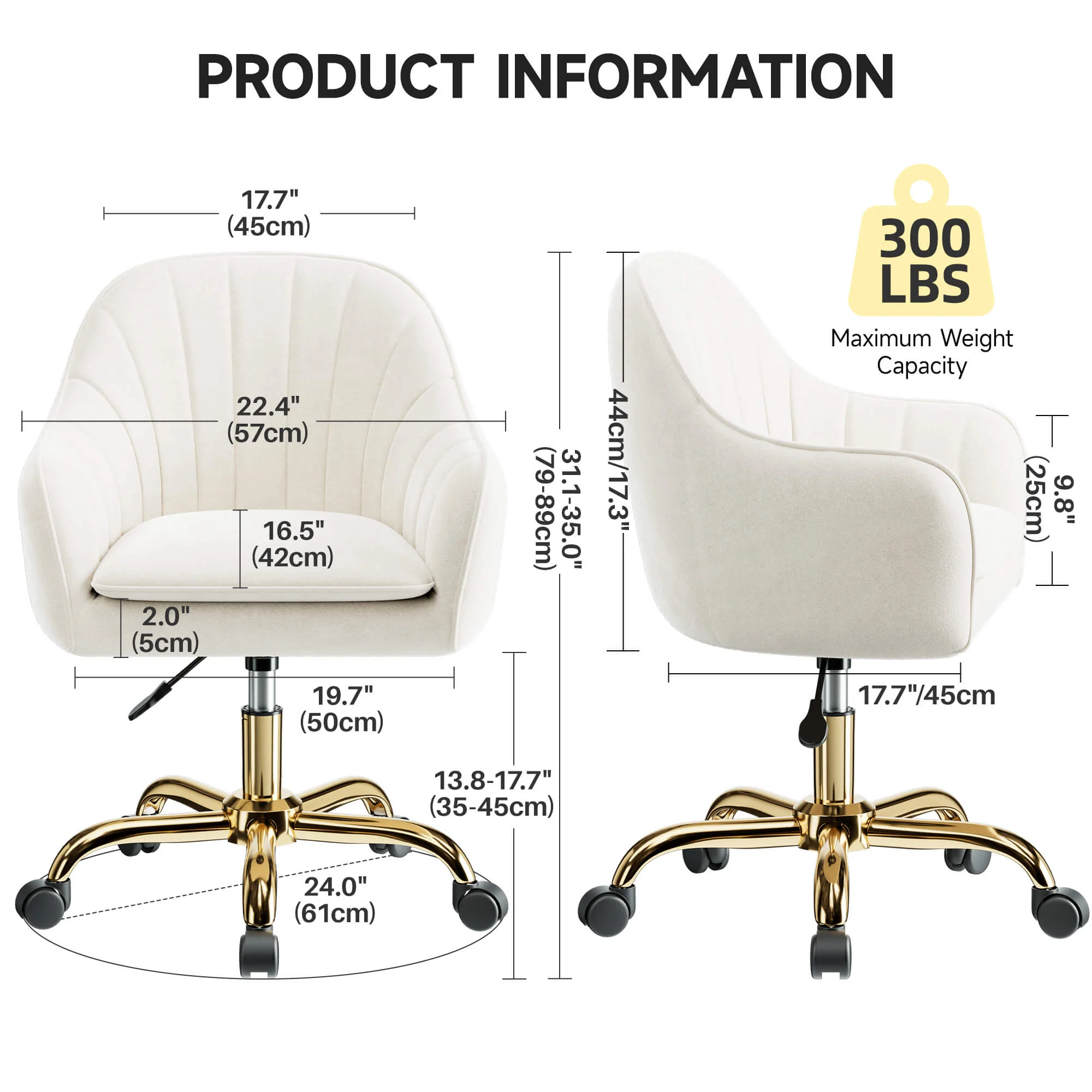 Modern Vanity Chair with Adjustable Height and Comfy Back Support - Image 7