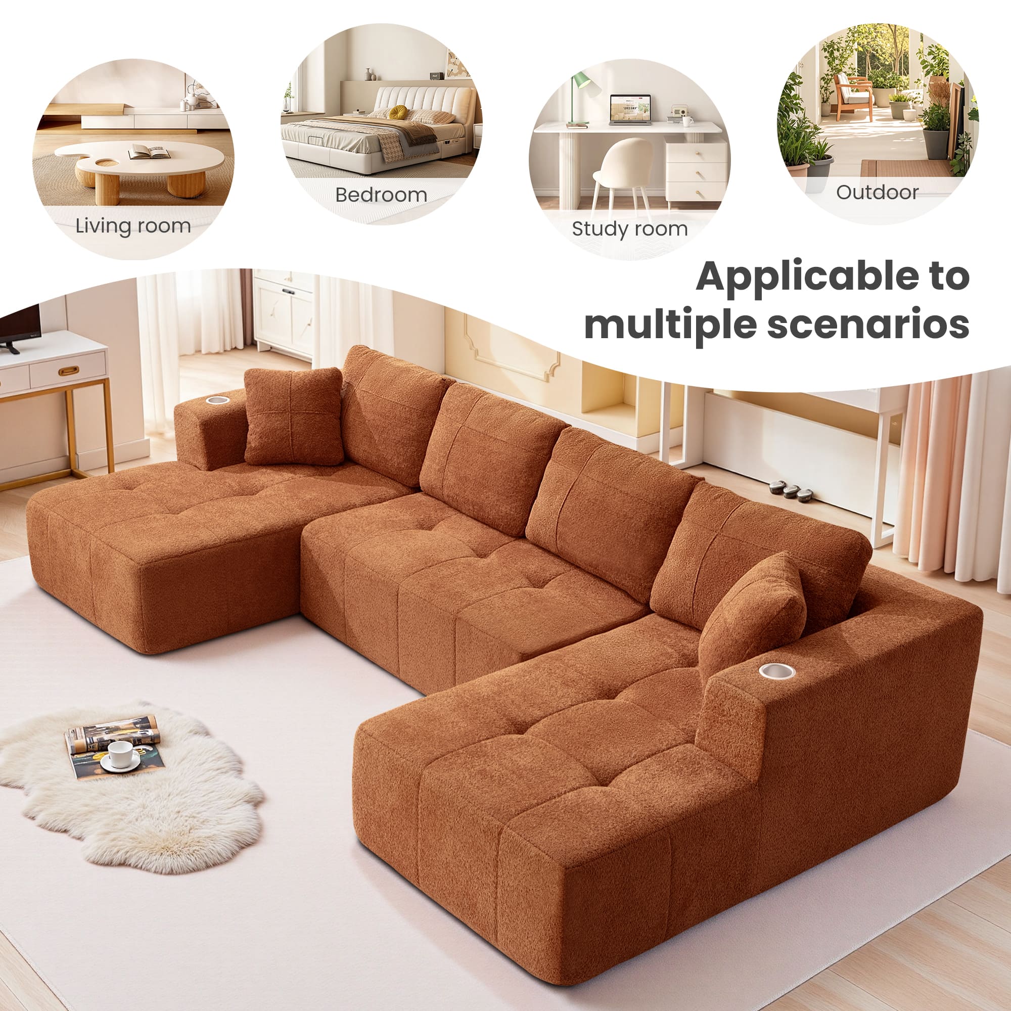 Modular Oversized U-Shaped Deep Seating Sectional Sofa - Image 7