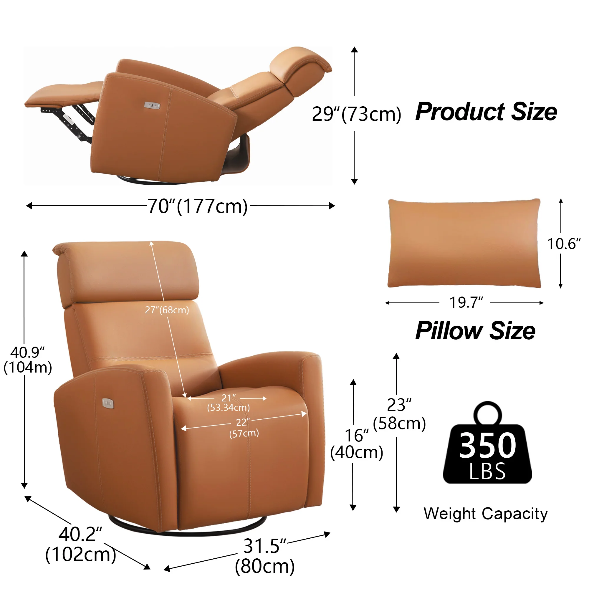 Power Swivel Recliner with Adjustable Headrest 6938 - Image 7