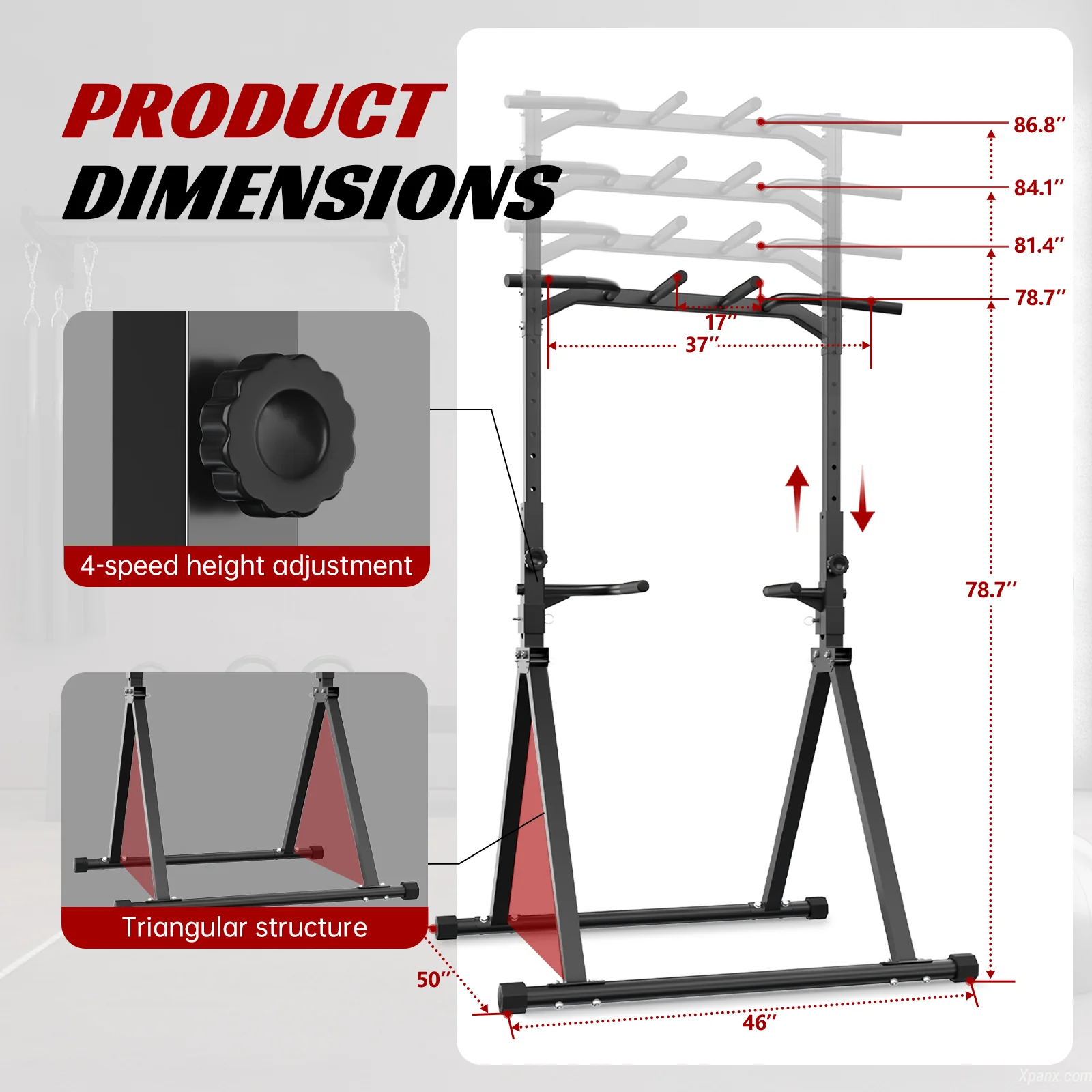Primy 350 lb Foldable Pull-up Trainer, Home Gym Exercise Pull-up Bar, Freestanding Parallel Bar Strength Training Tower, Strength Training Fitness Equipment - Image 3