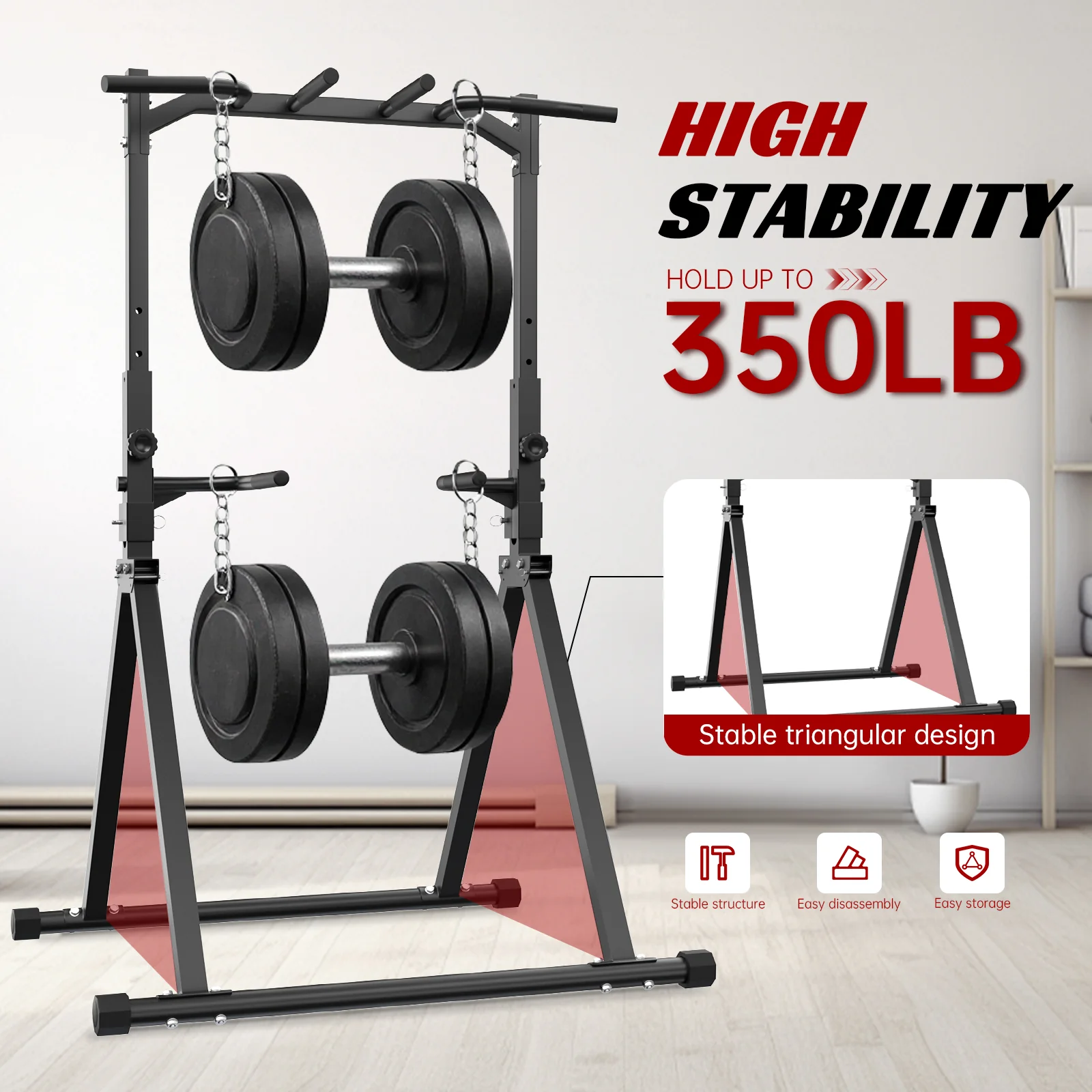 Primy 350 lb Foldable Pull-up Trainer, Home Gym Exercise Pull-up Bar, Freestanding Parallel Bar Strength Training Tower, Strength Training Fitness Equipment - Image 6