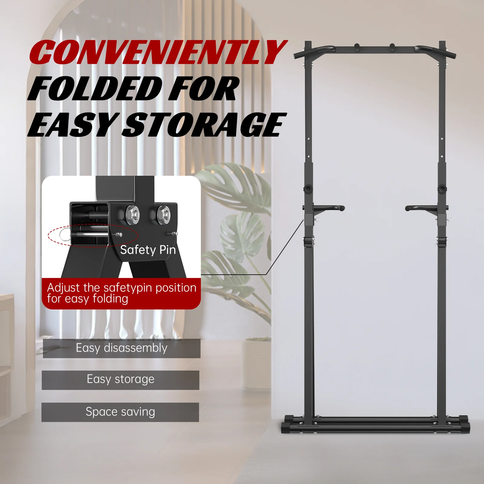 Primy 350 lb Foldable Pull-up Trainer, Home Gym Exercise Pull-up Bar, Freestanding Parallel Bar Strength Training Tower, Strength Training Fitness Equipment - Image 7