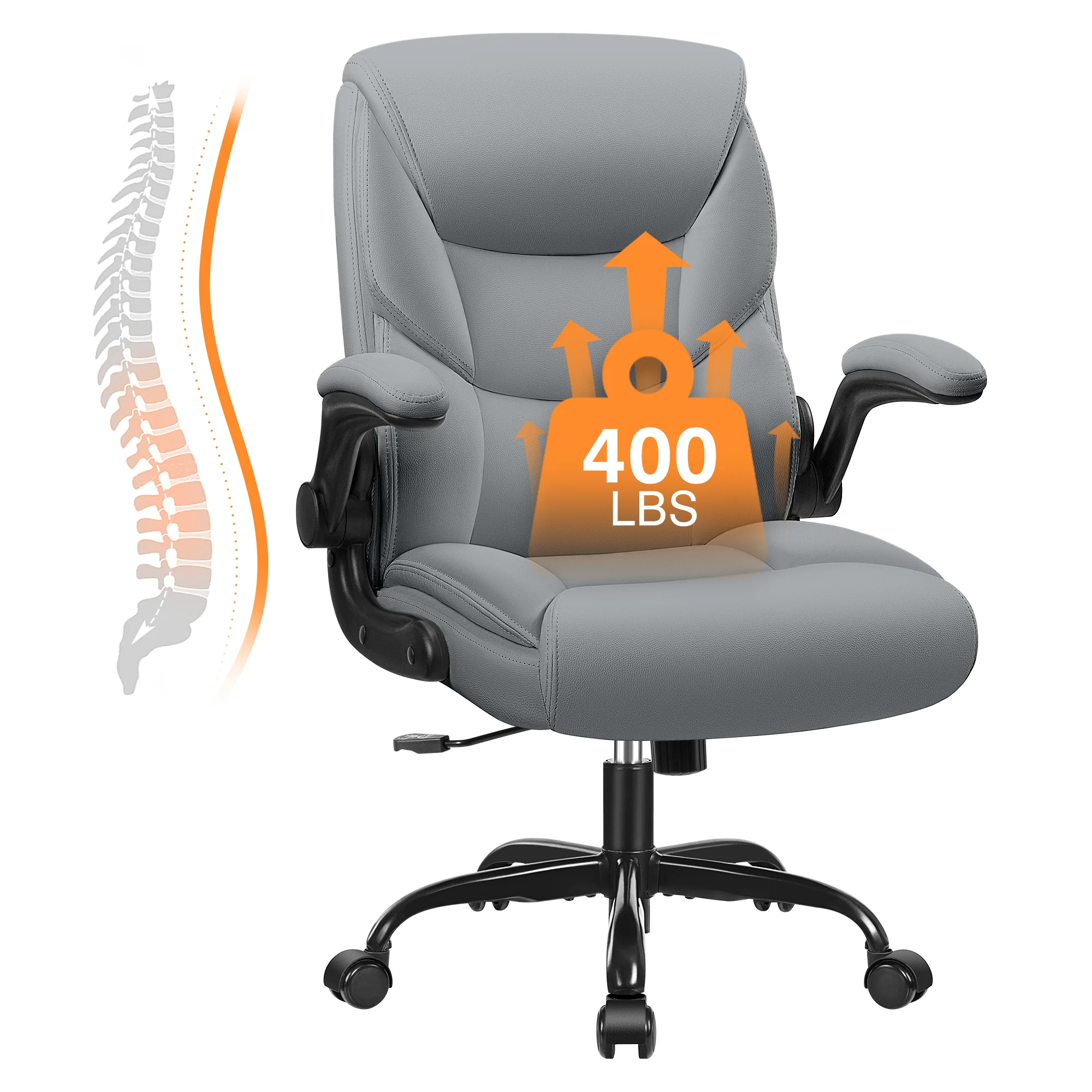 Primy Compact PU Leather Office Chair - Ergonomic Adjustable Height Computer Desk Chair with Flip-Up Armrests, Mid-Back Executive Swivel Chair on Wheels for Small Spaces & Petite Users - Image 12